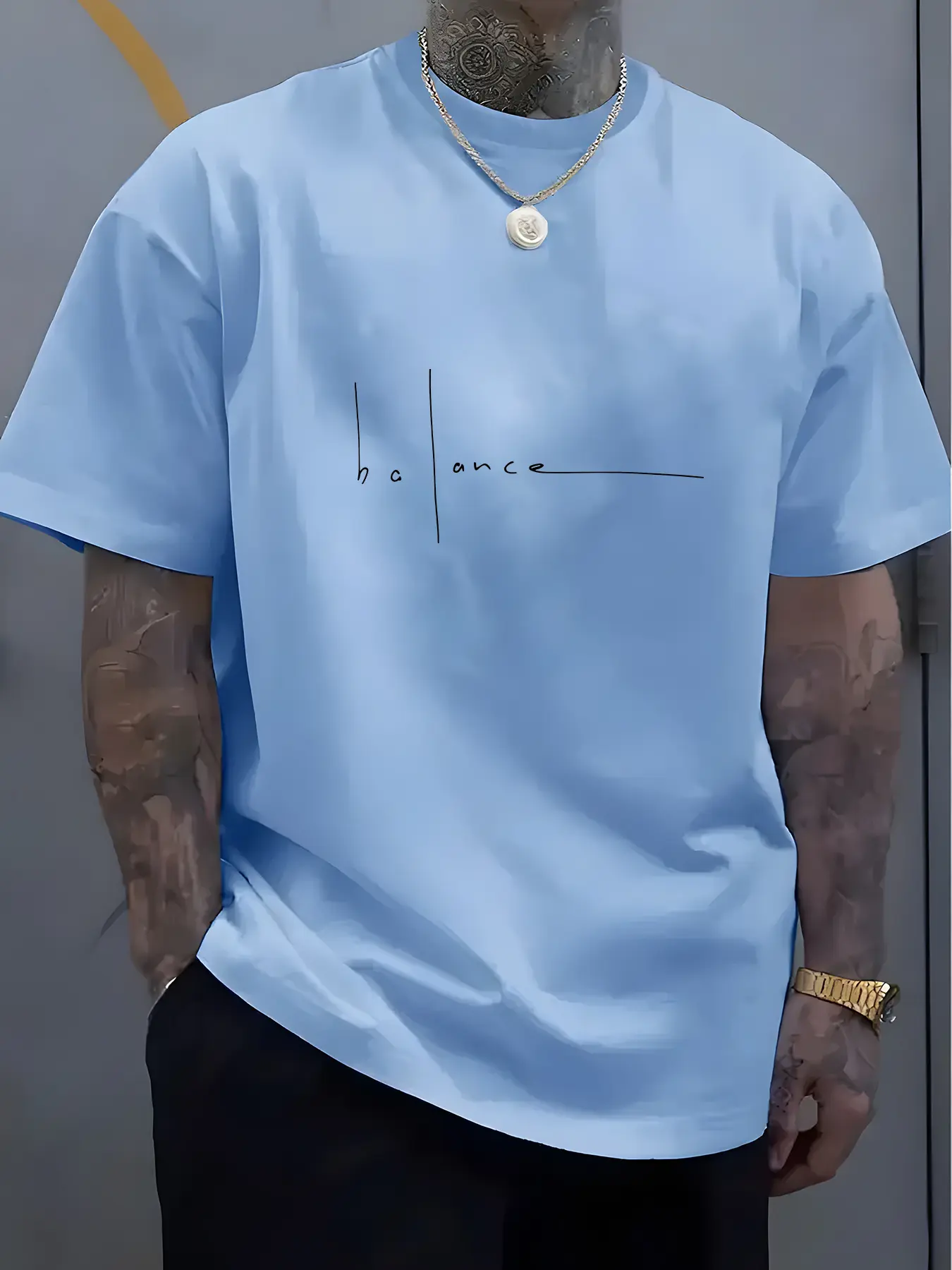 Men's summer 100% pure cotton fashionable casual sports loose trend balance letter print round neck short sleeved T-shirt top