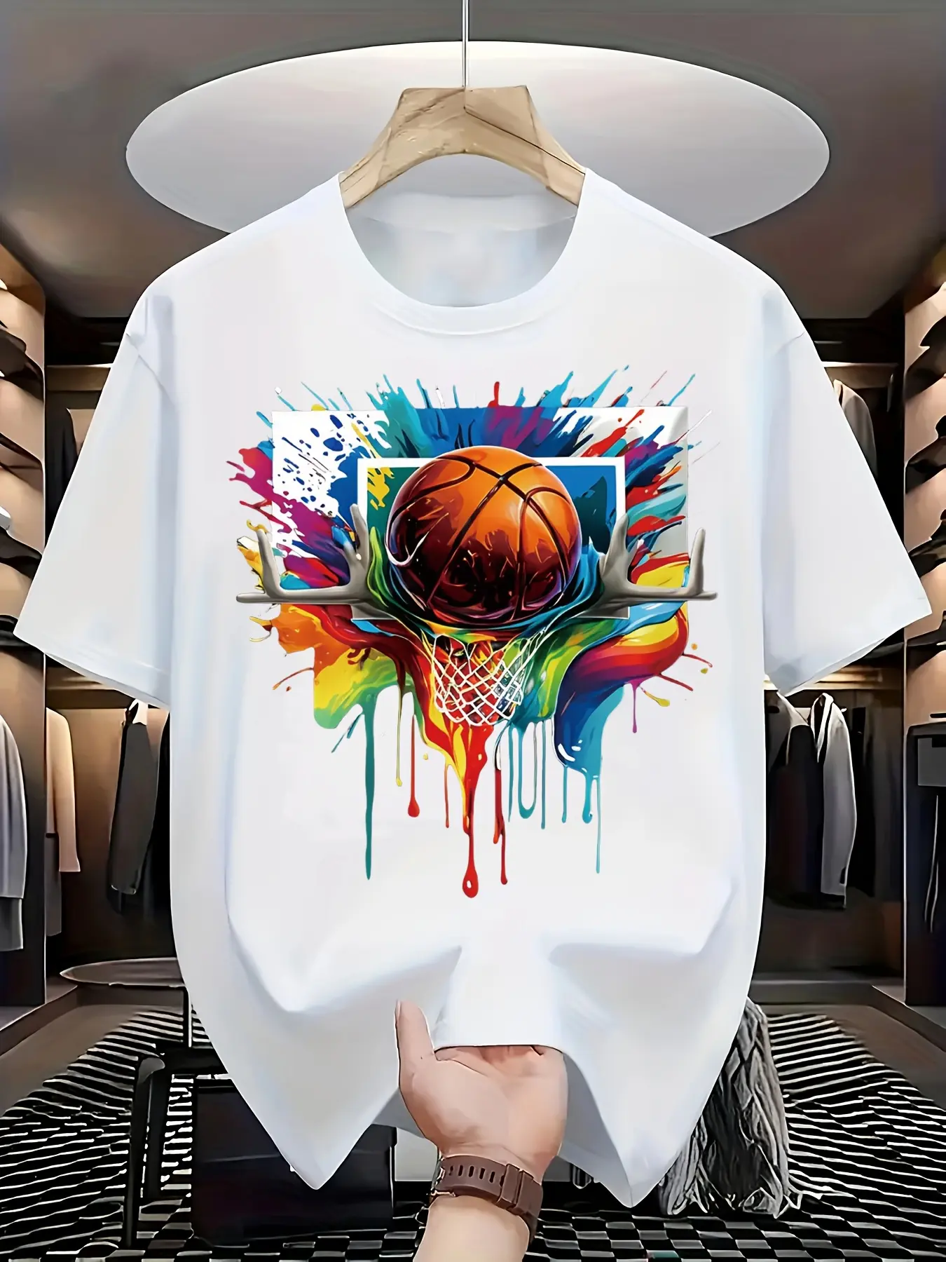 Men's summer 100% pure cotton fashionable casual loose California fashion printed round neck short sleeved T-shirt top
