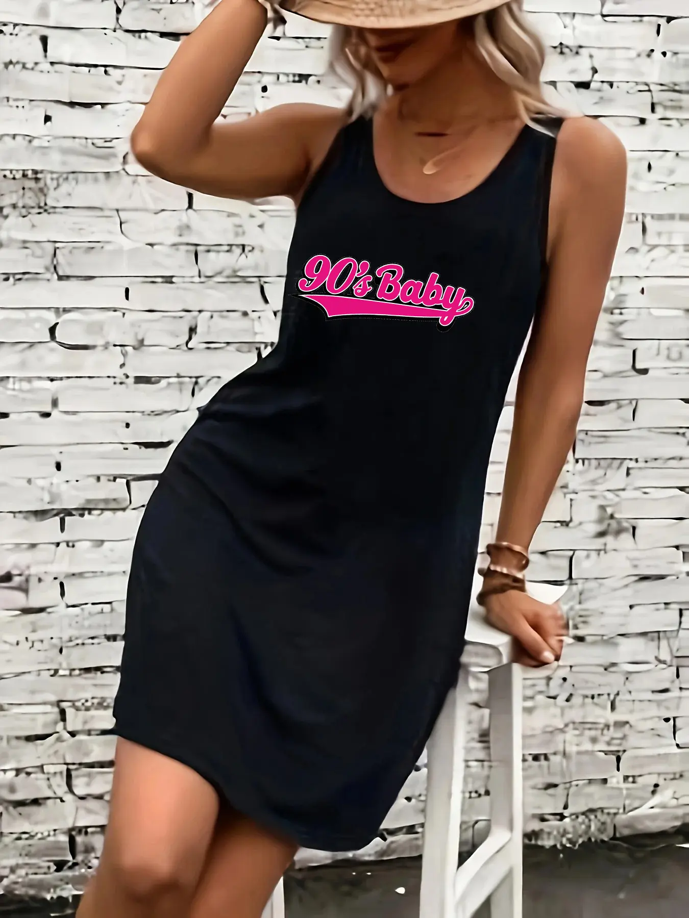 Women's summer loose and comfortable casual 23 pattern printed black sleeveless vest dress punk style dress