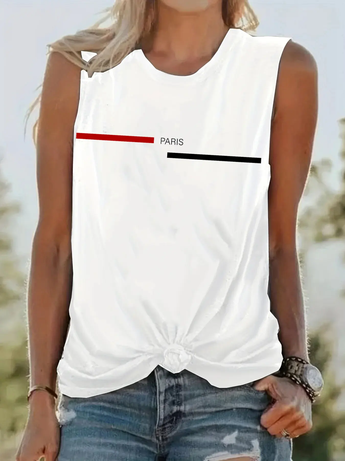 Women's Summer PARIS Print Loose Women Tee-shirt High Quality RapperLarge Breathable and Comfortable Sleeveless Tank Top T-shirt
