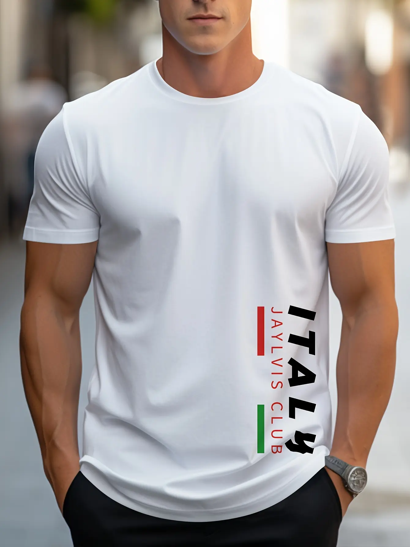 Men's summer 100 cotton fashionable casual sports loose fit plus size ITALY letter printed round neck short sleeved T-shirt top