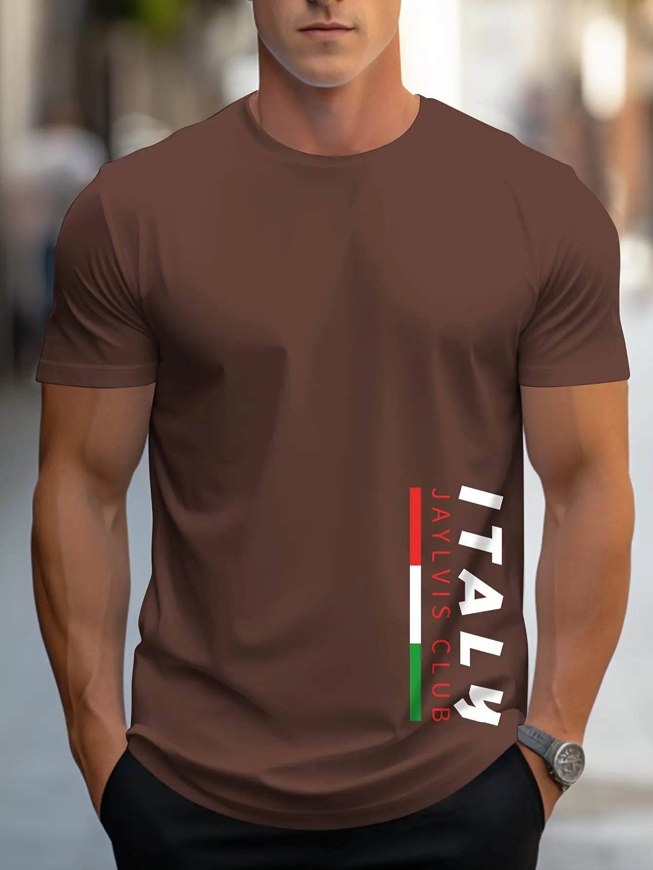 Men's summer 100 cotton fashionable casual sports loose fit plus size ITALY letter printed round neck short sleeved T-shirt top