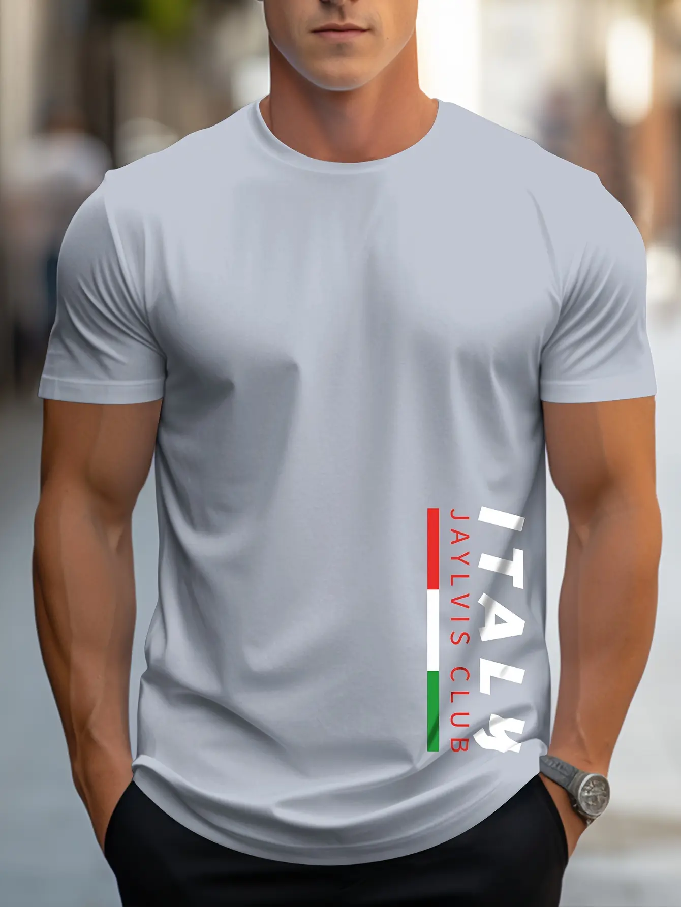 Men's summer 100 cotton fashionable casual sports loose fit plus size ITALY letter printed round neck short sleeved T-shirt top