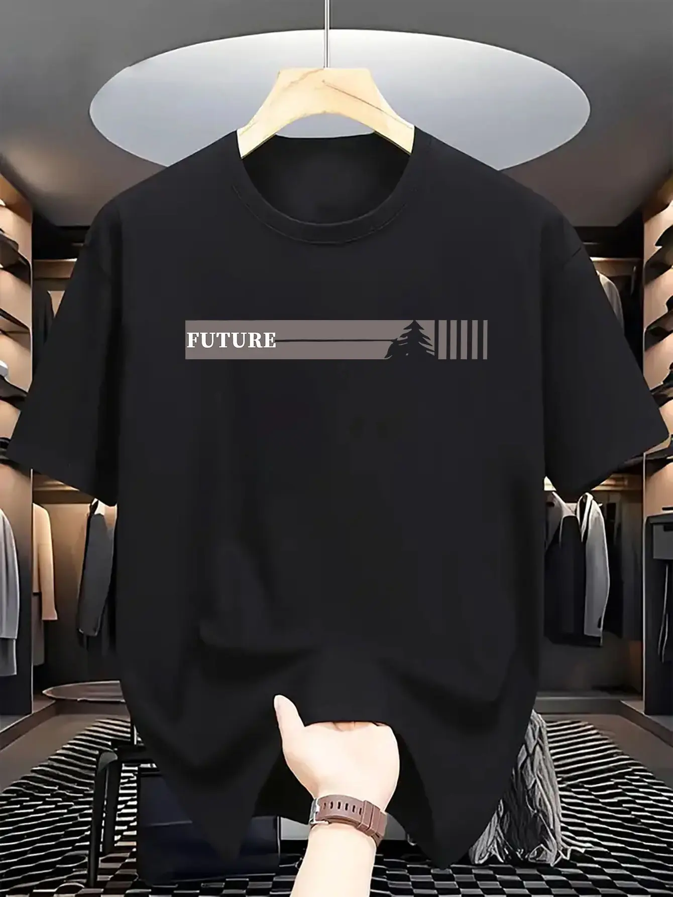 Summer men's 100% pure cotton casual loose fit plus size  future letter pattern printed round neck short sleeved T-shirt top