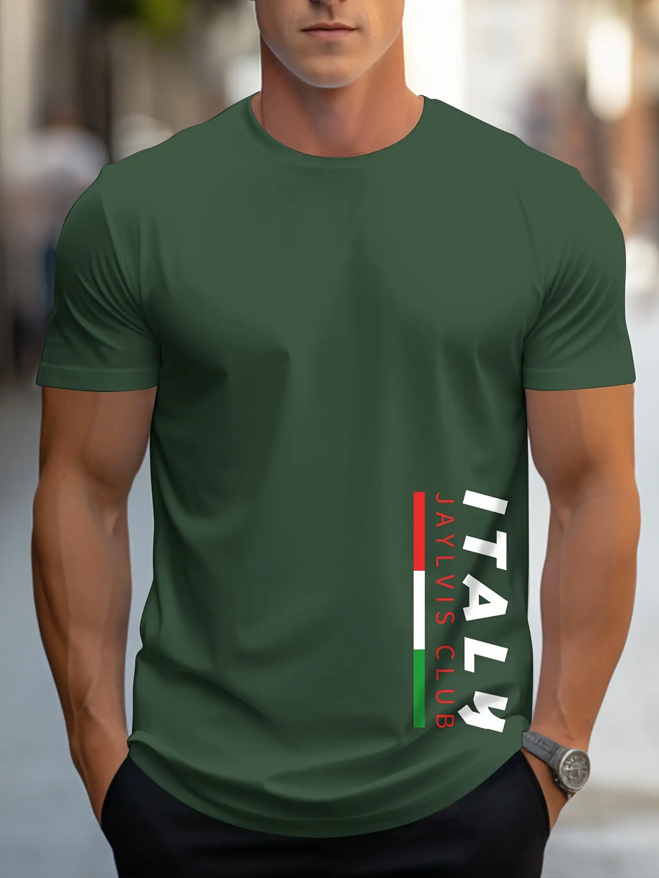 Men's summer 100 cotton fashionable casual sports loose fit plus size ITALY letter printed round neck short sleeved T-shirt top