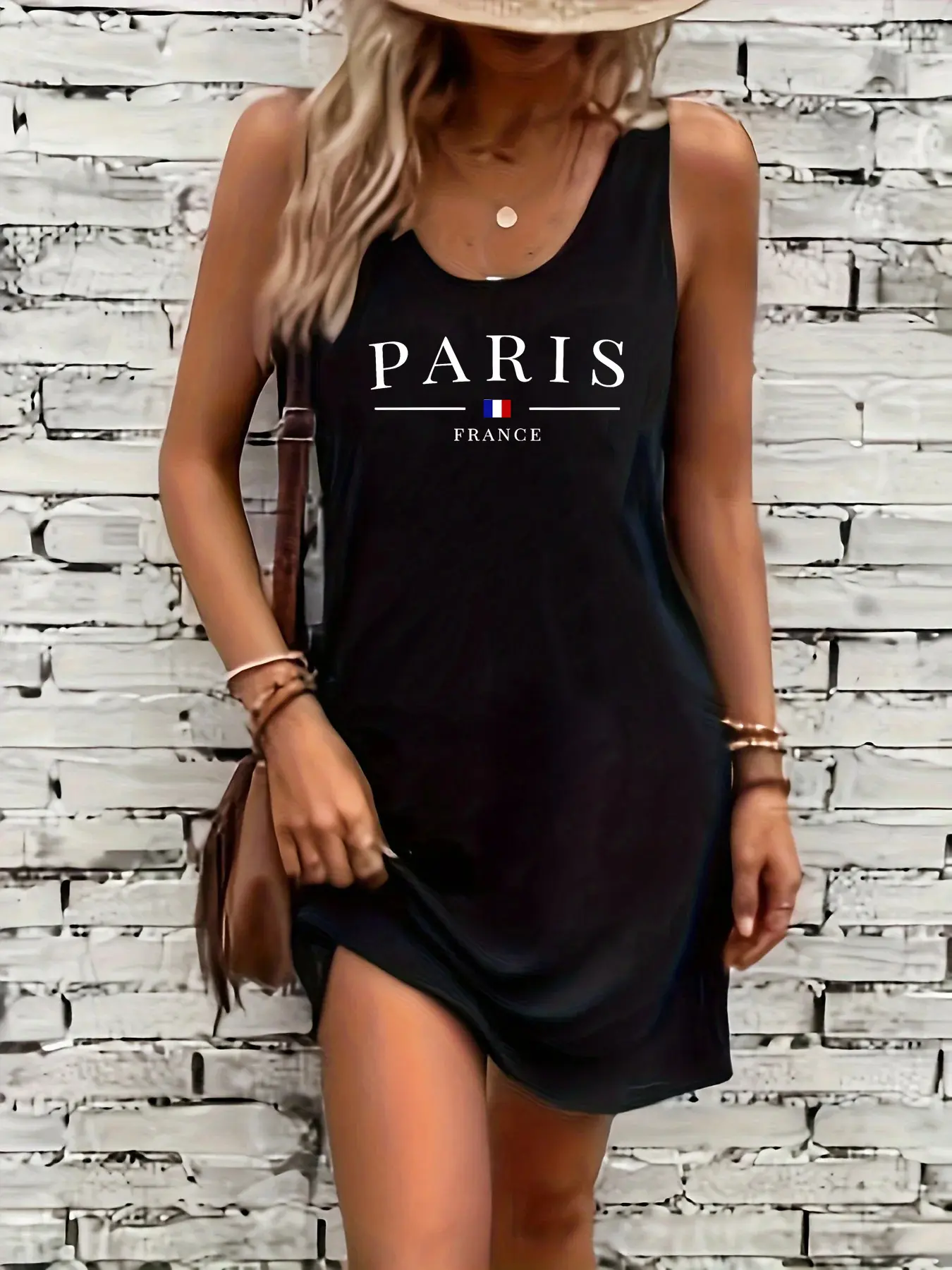 Women's summer loose and comfortable casual New York City NY letter pattern printed black sleeveless vest dress punk style dress