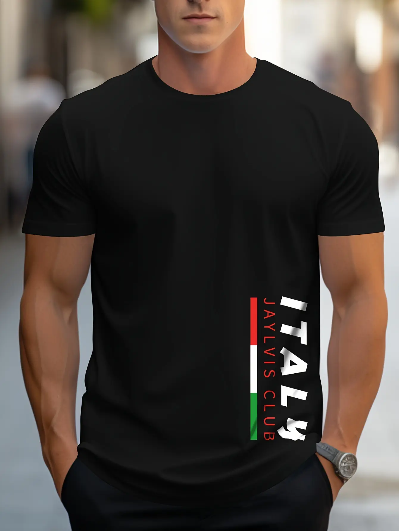 Men's summer 100 cotton fashionable casual sports loose fit plus size ITALY letter printed round neck short sleeved T-shirt top