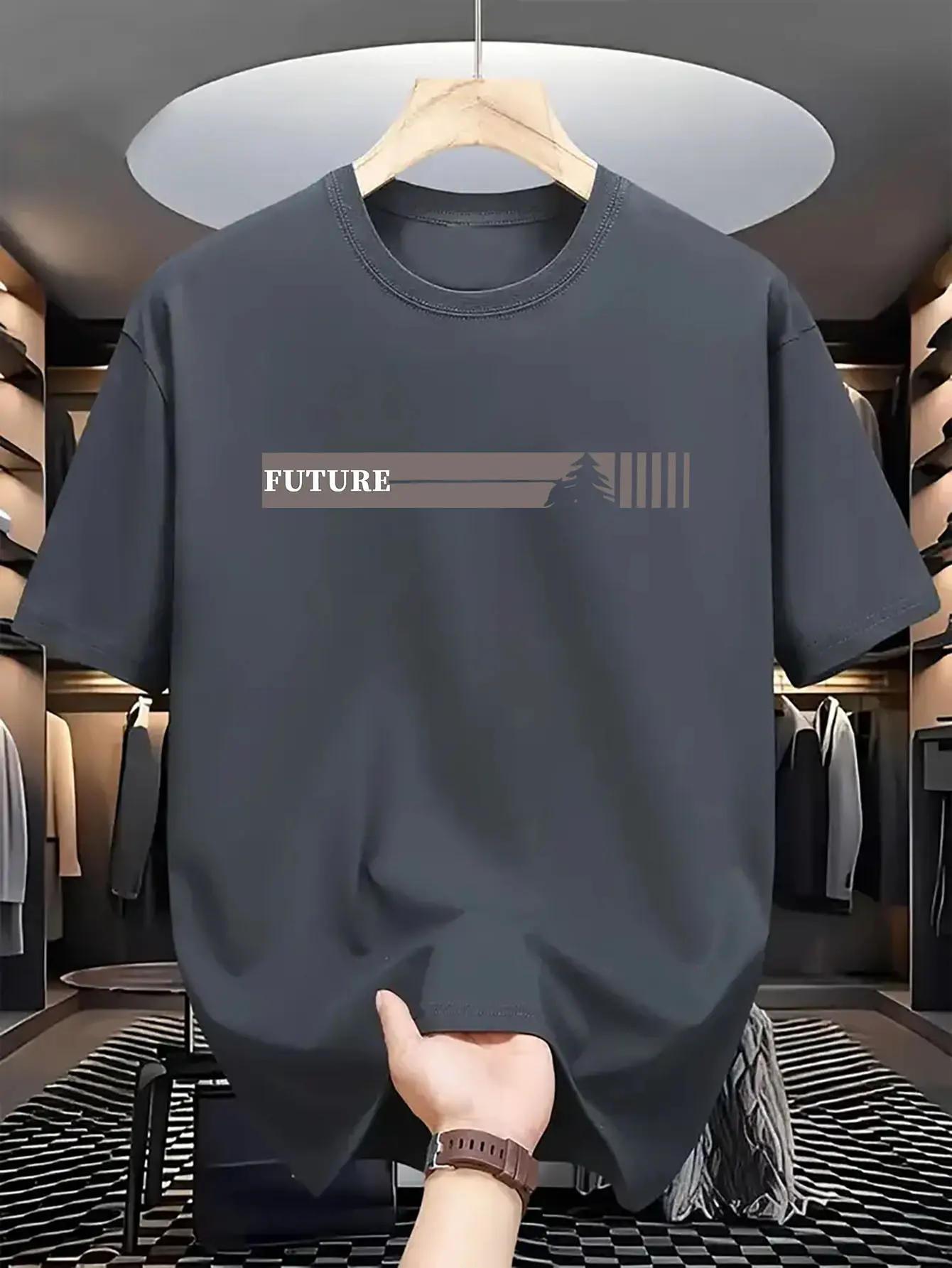 Summer men's 100% pure cotton casual loose fit plus size  future letter pattern printed round neck short sleeved T-shirt top