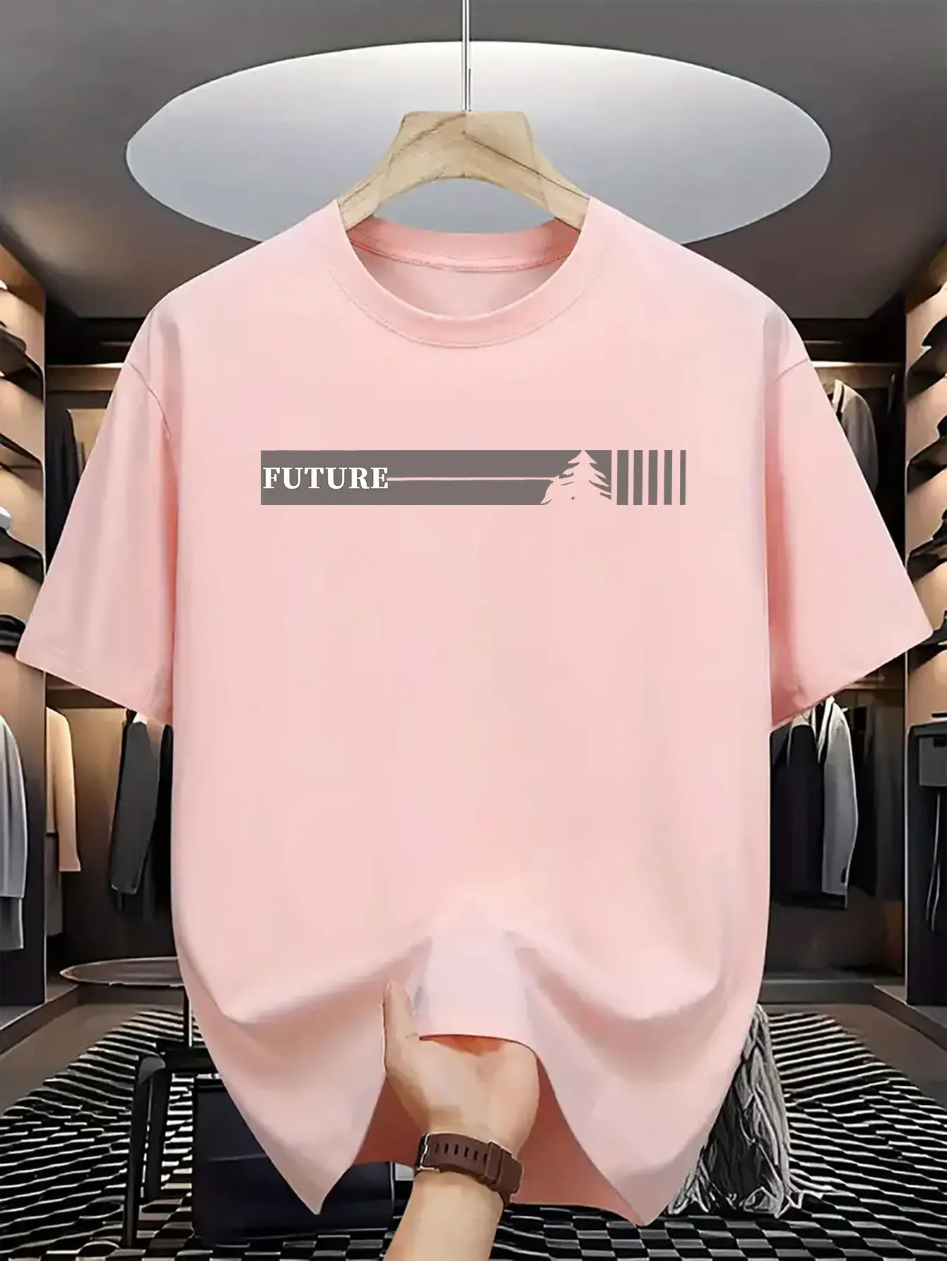 Summer men's 100% pure cotton casual loose fit plus size  future letter pattern printed round neck short sleeved T-shirt top