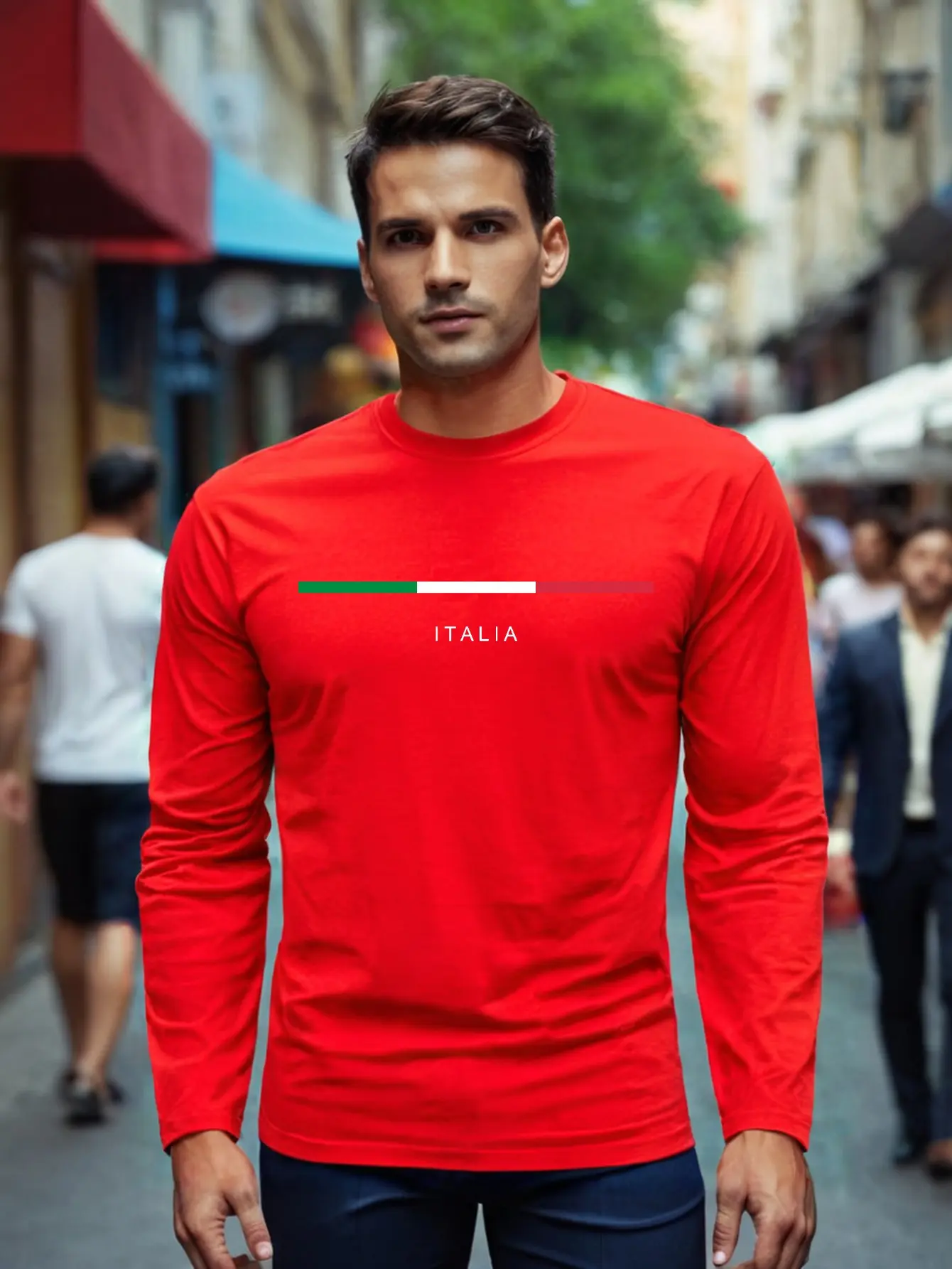 Men's 100% pure cotton loose fit comfortable sports and leisure American eagle pattern printed round neck long sleeved T-shirt