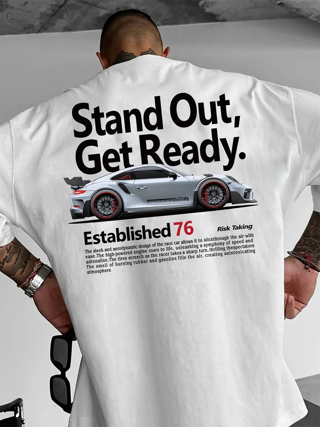 Men's summer 100 cotton fashionable casual loose plus size personalized trendy racing printed round neck short sleeved T-shirt