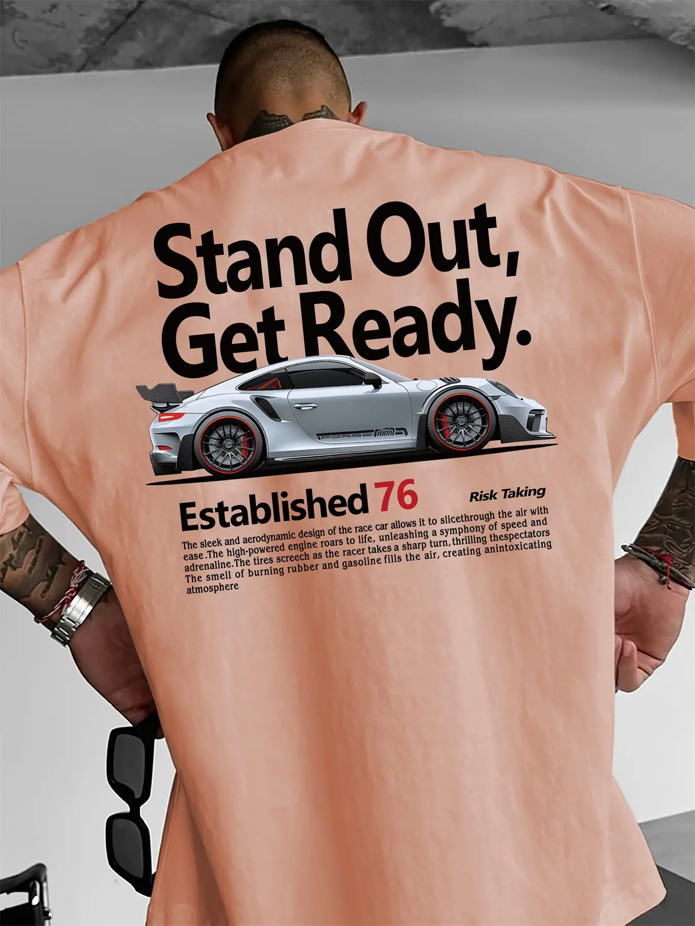 Men's summer 100 cotton fashionable casual loose plus size personalized trendy racing printed round neck short sleeved T-shirt