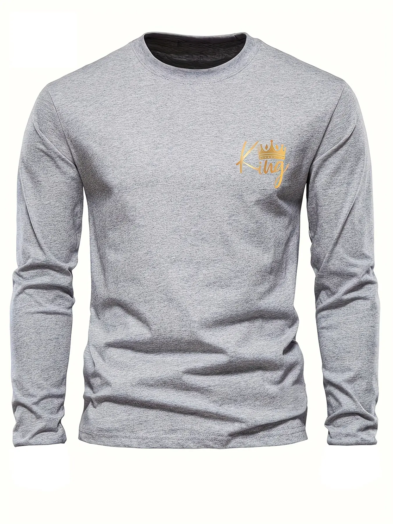 Men's 100% pure cotton comfortable sports casual loose oversized king print breathable round neck long sleeved T-shirt top