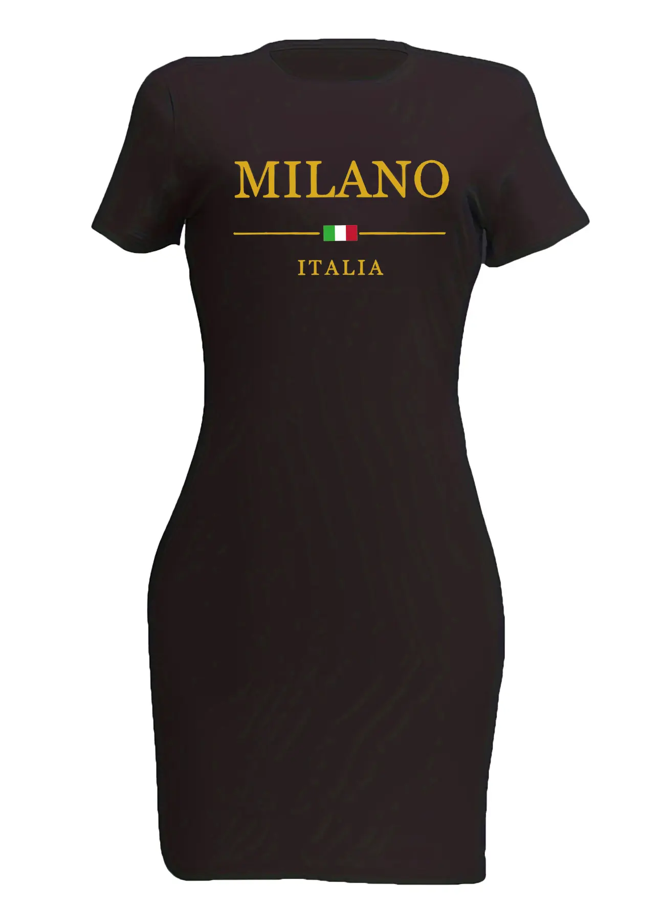 Summer women's fashionable MILANO ITALIA pattern print casual sexy slim fit short sleeved round neck mini dress