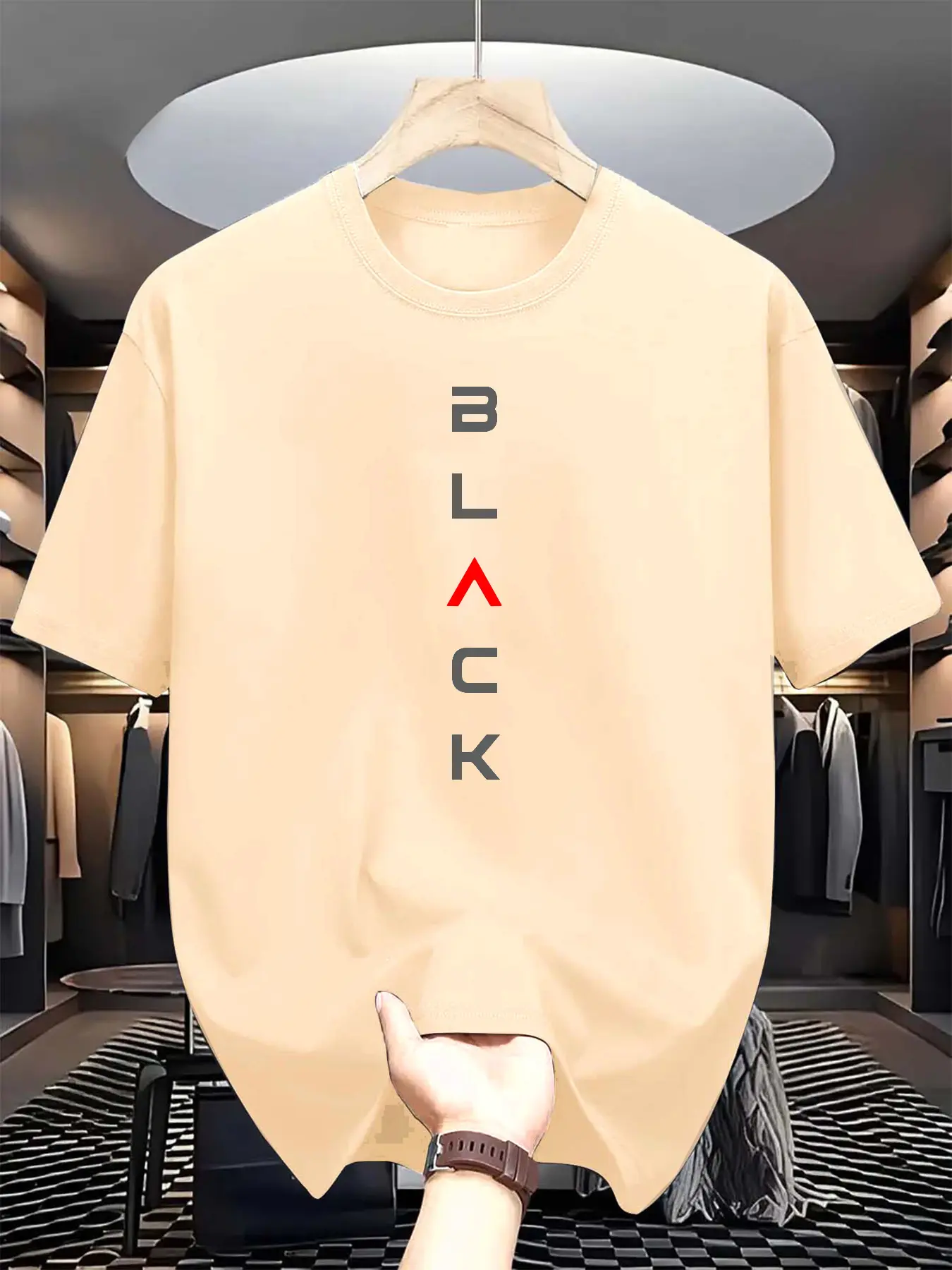 Men's summer 100% cotton fashionable casual loose classic BLACK letter printed sports round neck short sleeved T-shirt top