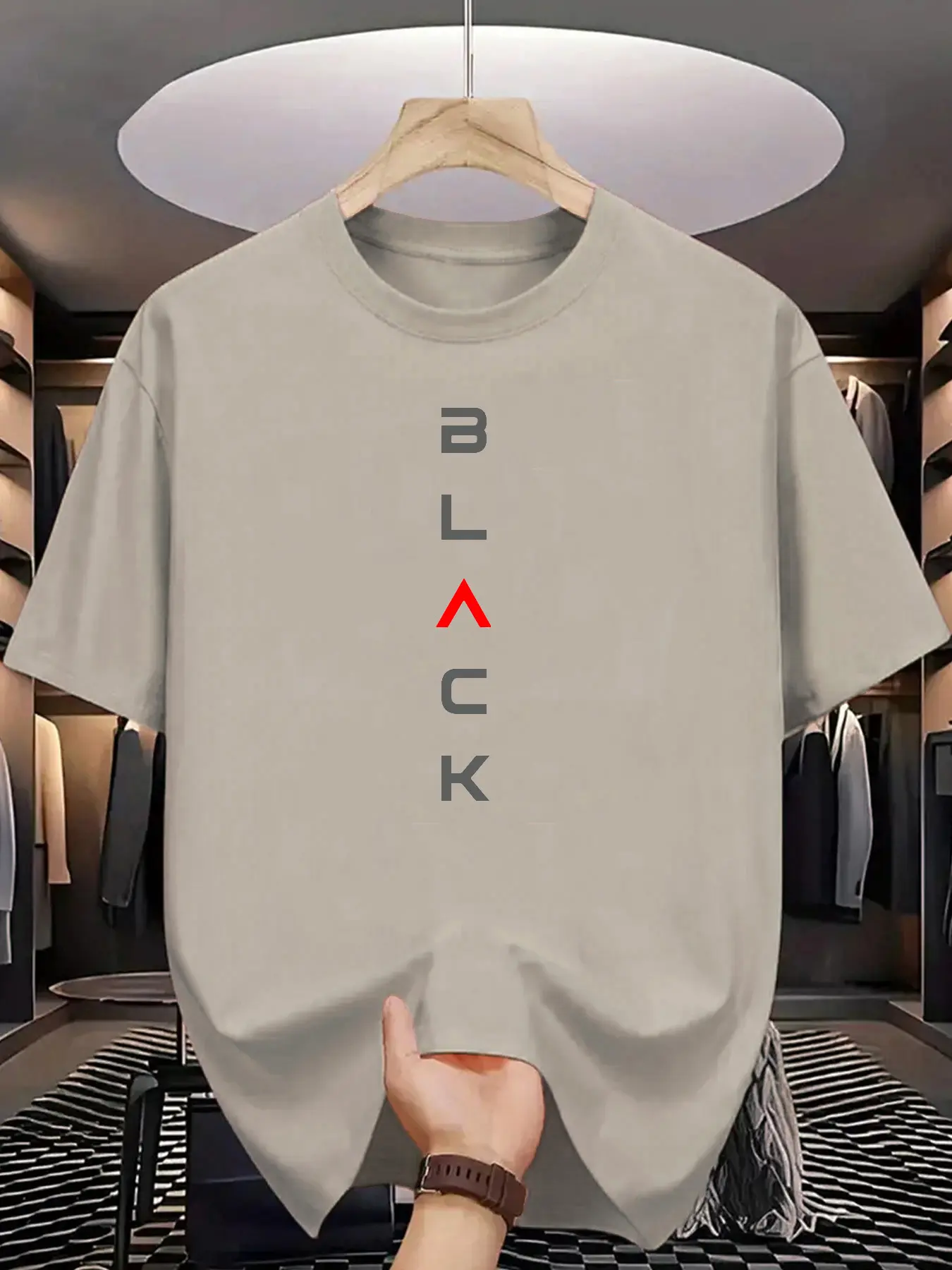 Men's summer 100% cotton fashionable casual loose classic BLACK letter printed sports round neck short sleeved T-shirt top