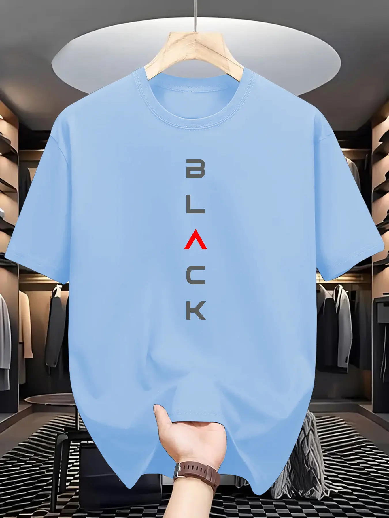 Men's summer 100% cotton fashionable casual loose classic BLACK letter printed sports round neck short sleeved T-shirt top