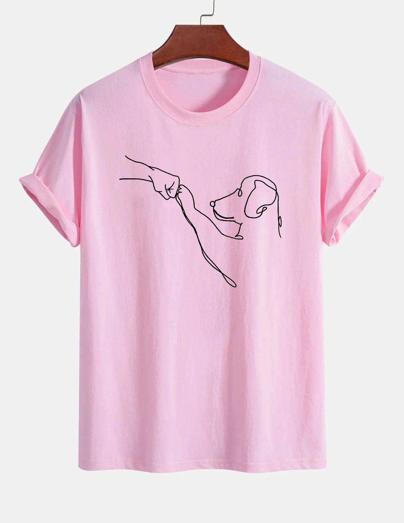 Women's T-shirt 100% pure cotton summer casual loose fashion fun dog pattern printed round neck short sleeved T-shirt top