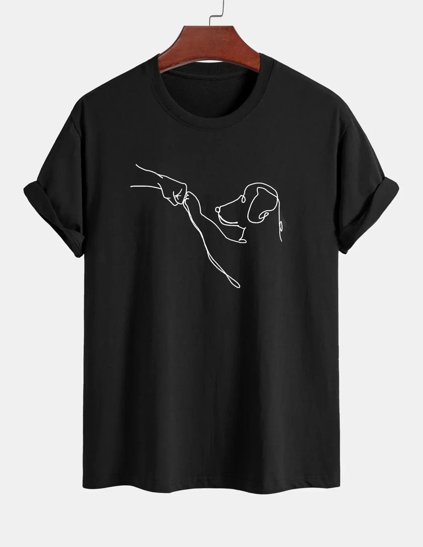 Women's T-shirt 100% pure cotton summer casual loose fashion fun dog pattern printed round neck short sleeved T-shirt top