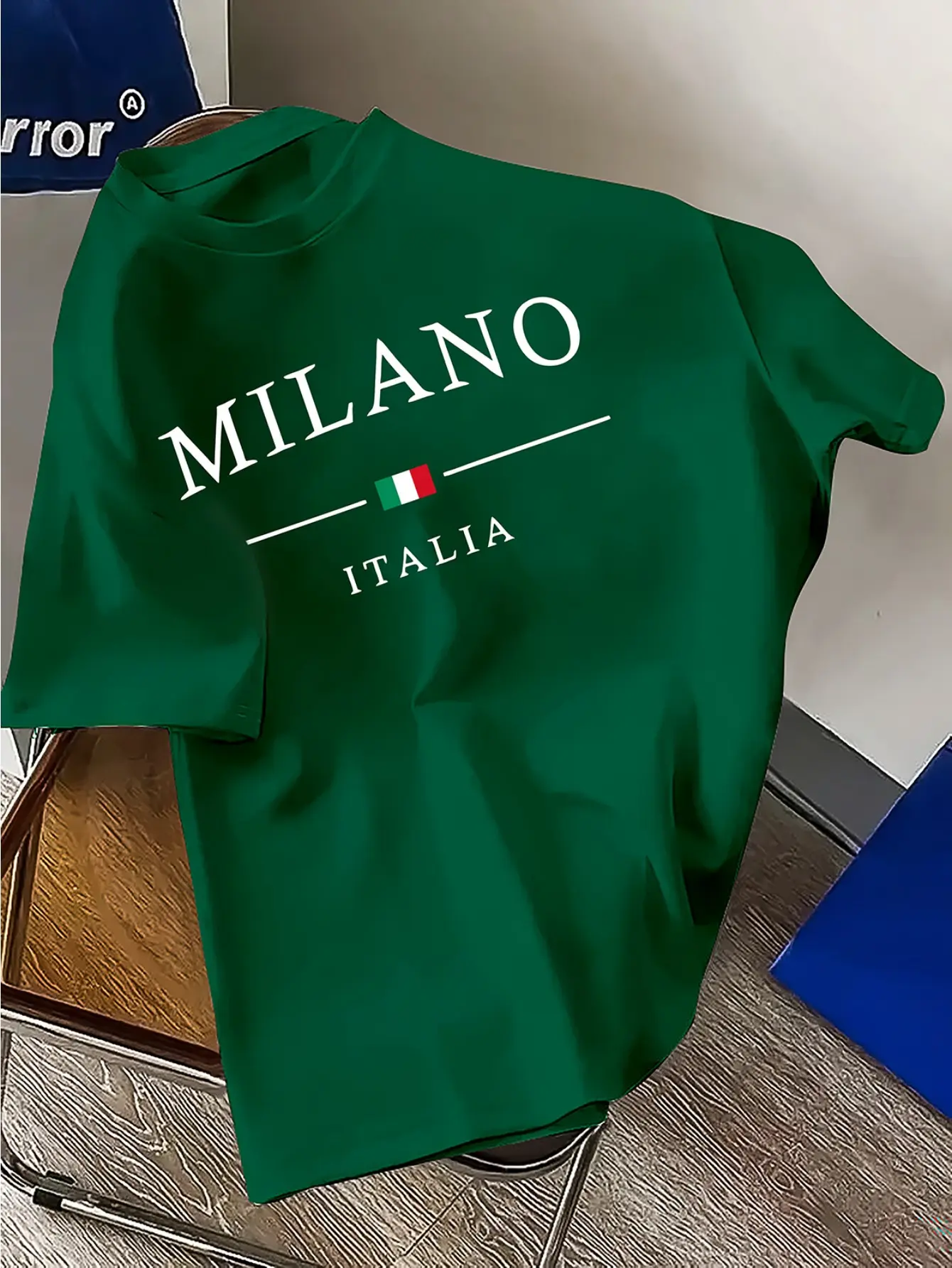 Summer men's 100% pure cotton casual loose plus size fashionable MILANO ITALIA printed round neck short sleeved T-shirt top