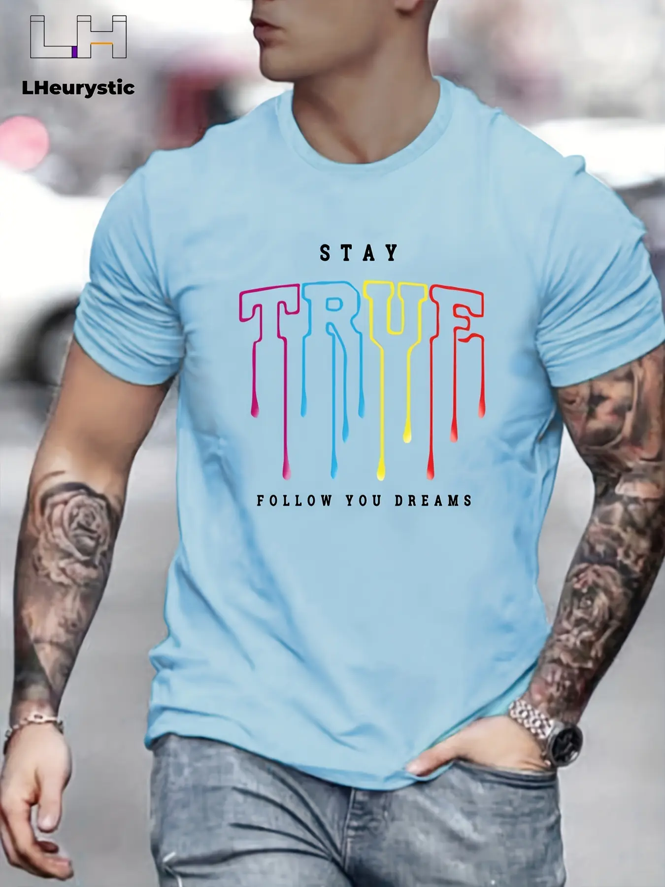 Men's summer 100% pure cotton fashionable sports casual loose stay letter print round neck short sleeved T-shirt top