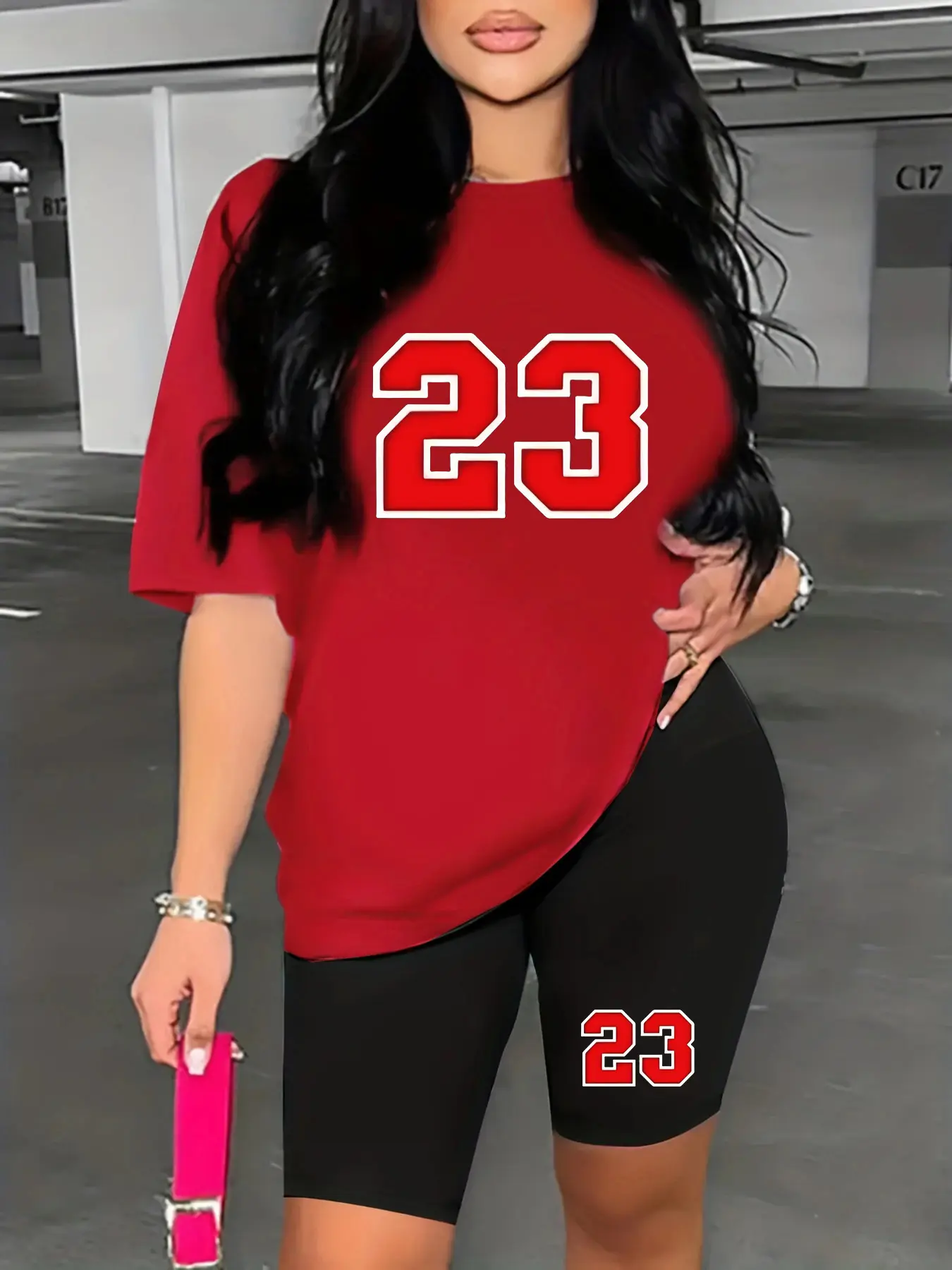 Women's Queen printed loose round neck short sleeved T-shirt shorts two-piece set Casual Round Neck Solid Color short Sleeve