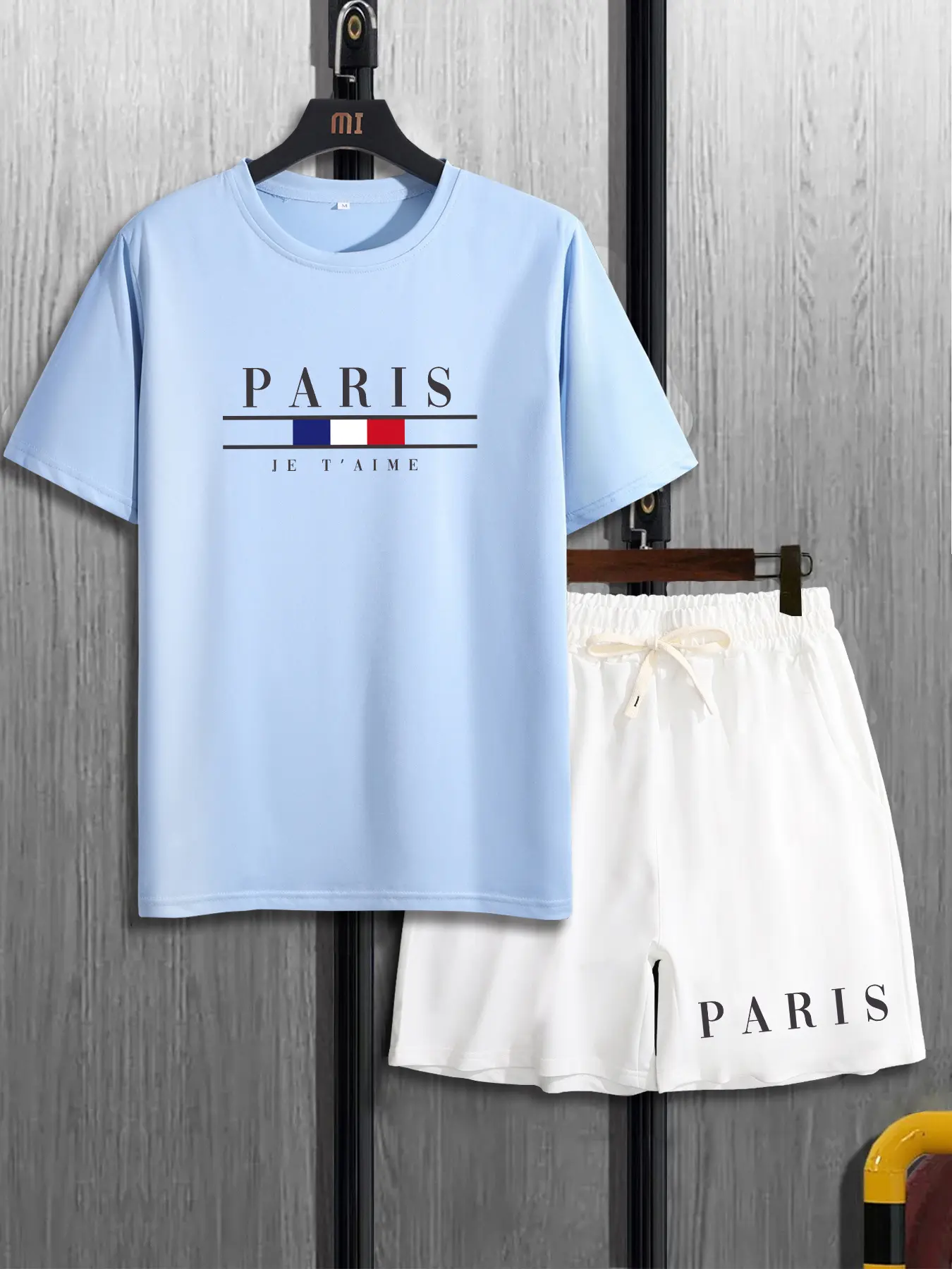 Men's T-shirt Set Short Sleeved Top+ Shorts Loose Cotton