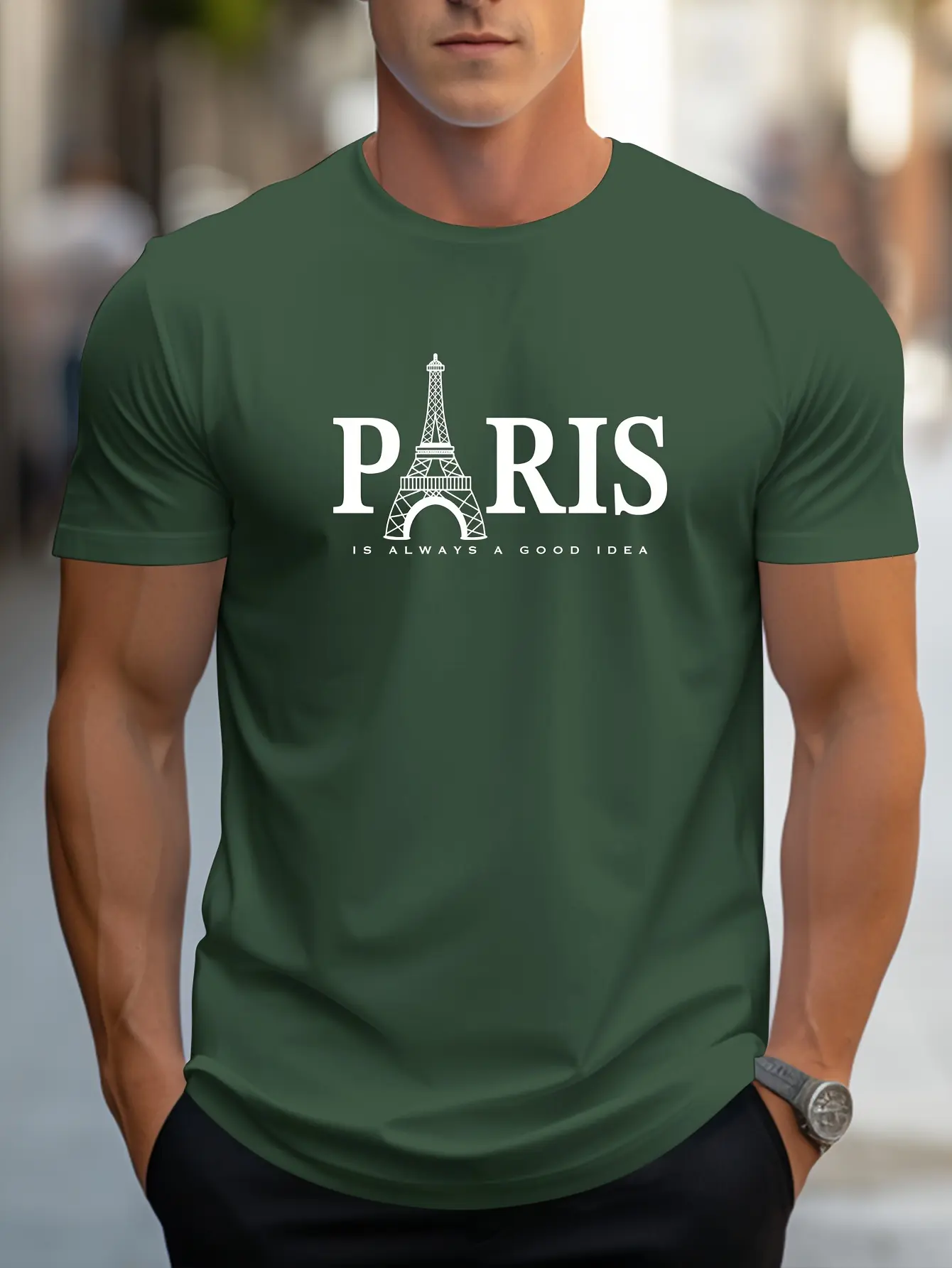 Men's 100% pure cotton summer loose size PARIS letter pattern print casual comfortable round neck short sleeved T-shirt top