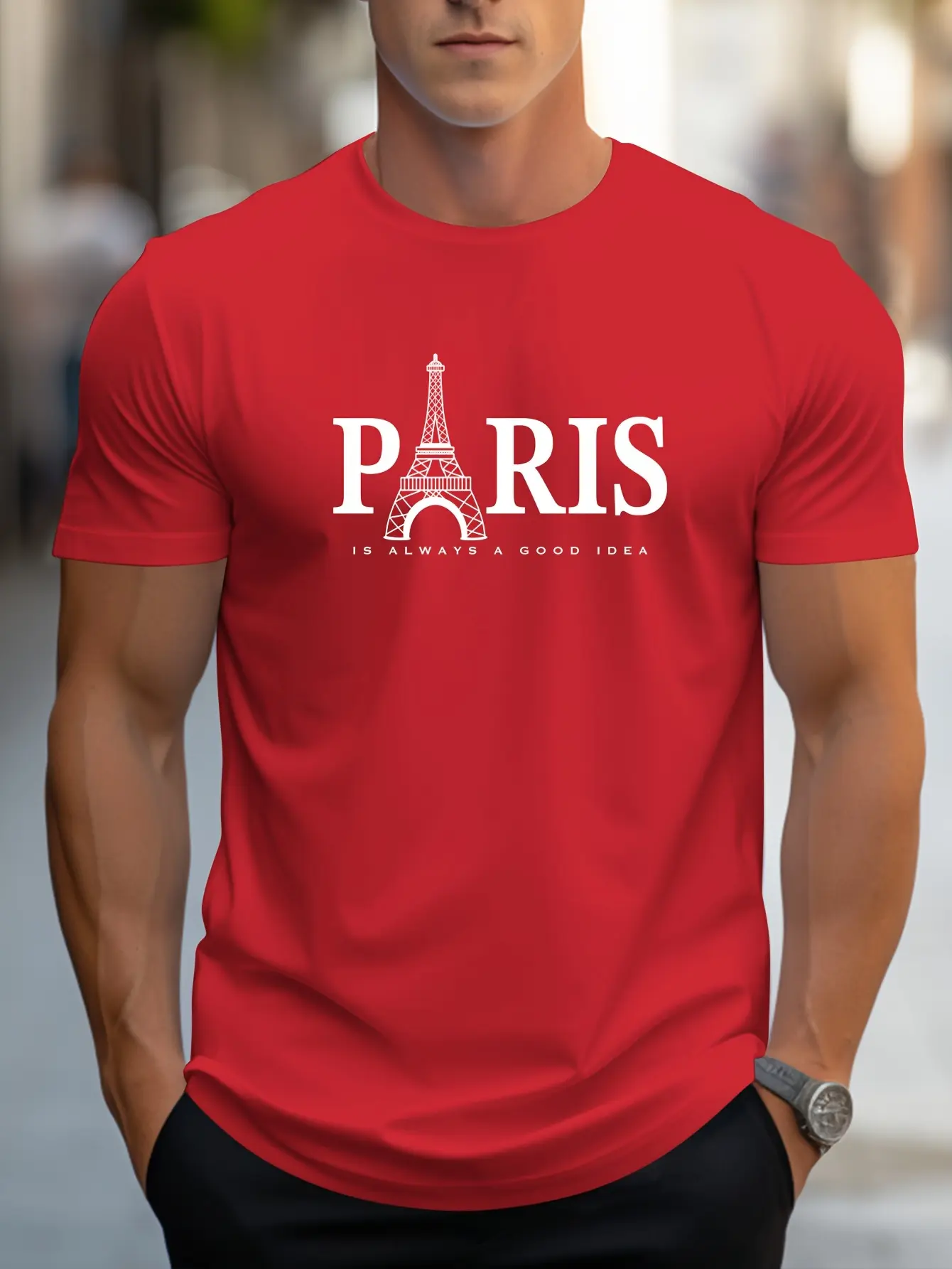 Men's 100% pure cotton summer loose size PARIS letter pattern print casual comfortable round neck short sleeved T-shirt top