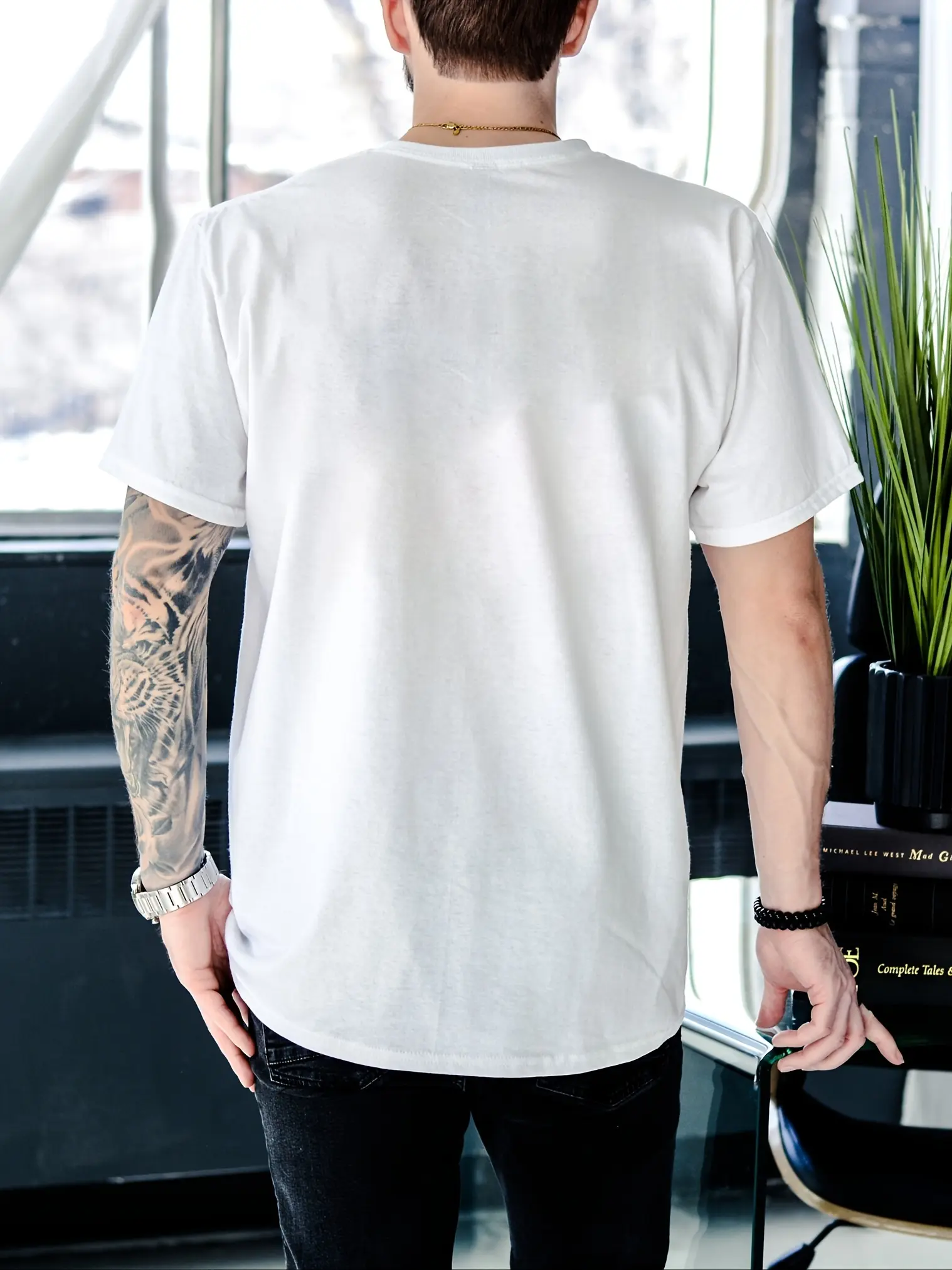 Men's summer 100% pure cotton fashionable casual sports loose cartoon hoodie bear pattern print round neck short sleeved T-shirt
