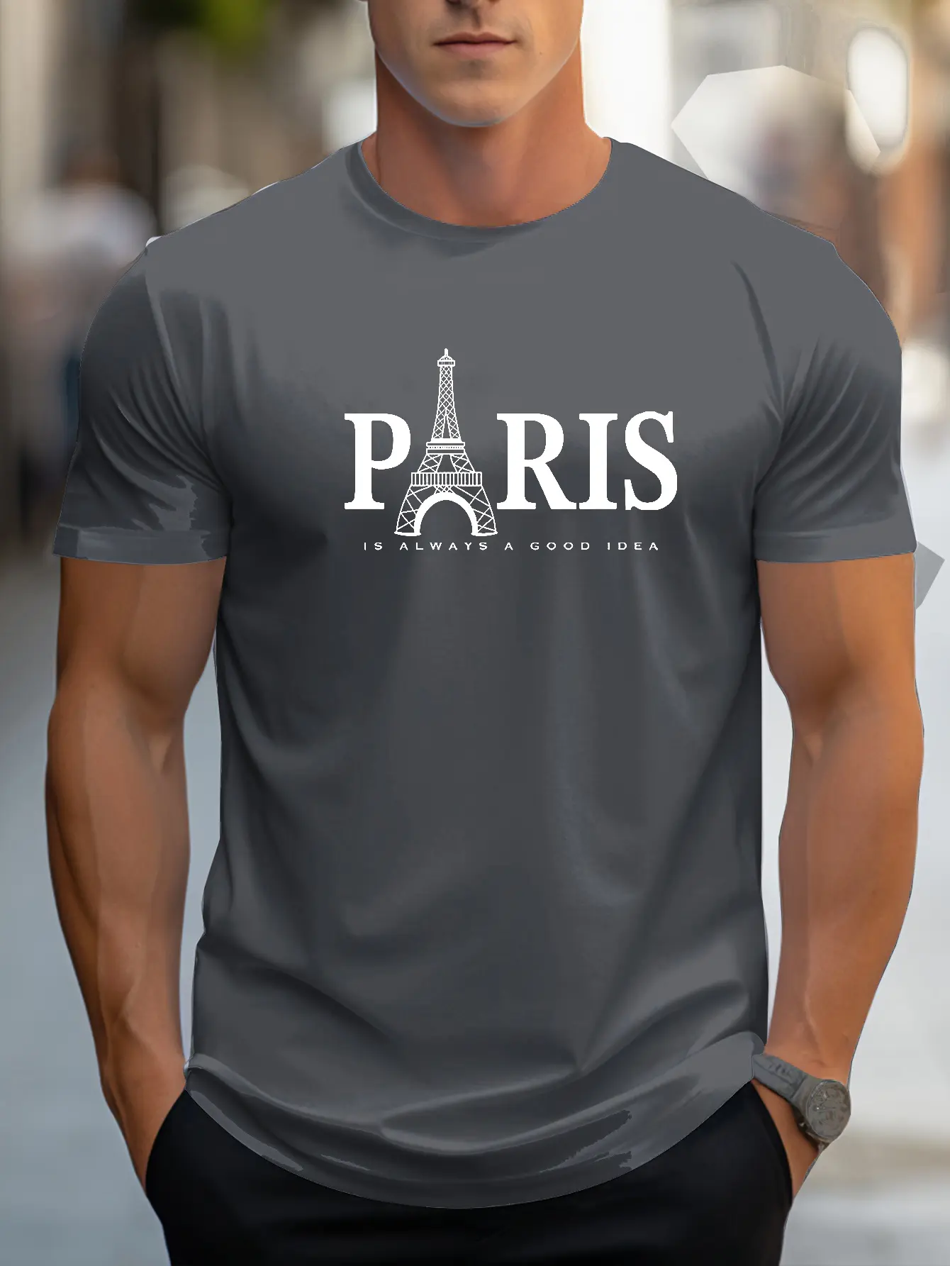 Men's 100% pure cotton summer loose size PARIS letter pattern print casual comfortable round neck short sleeved T-shirt top