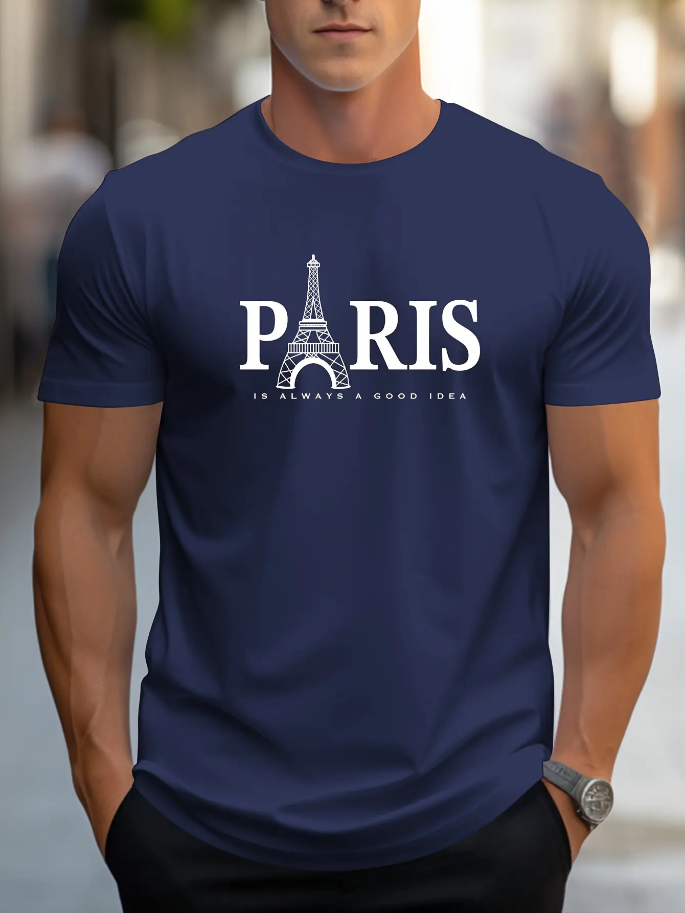 Men's 100% pure cotton summer loose size PARIS letter pattern print casual comfortable round neck short sleeved T-shirt top