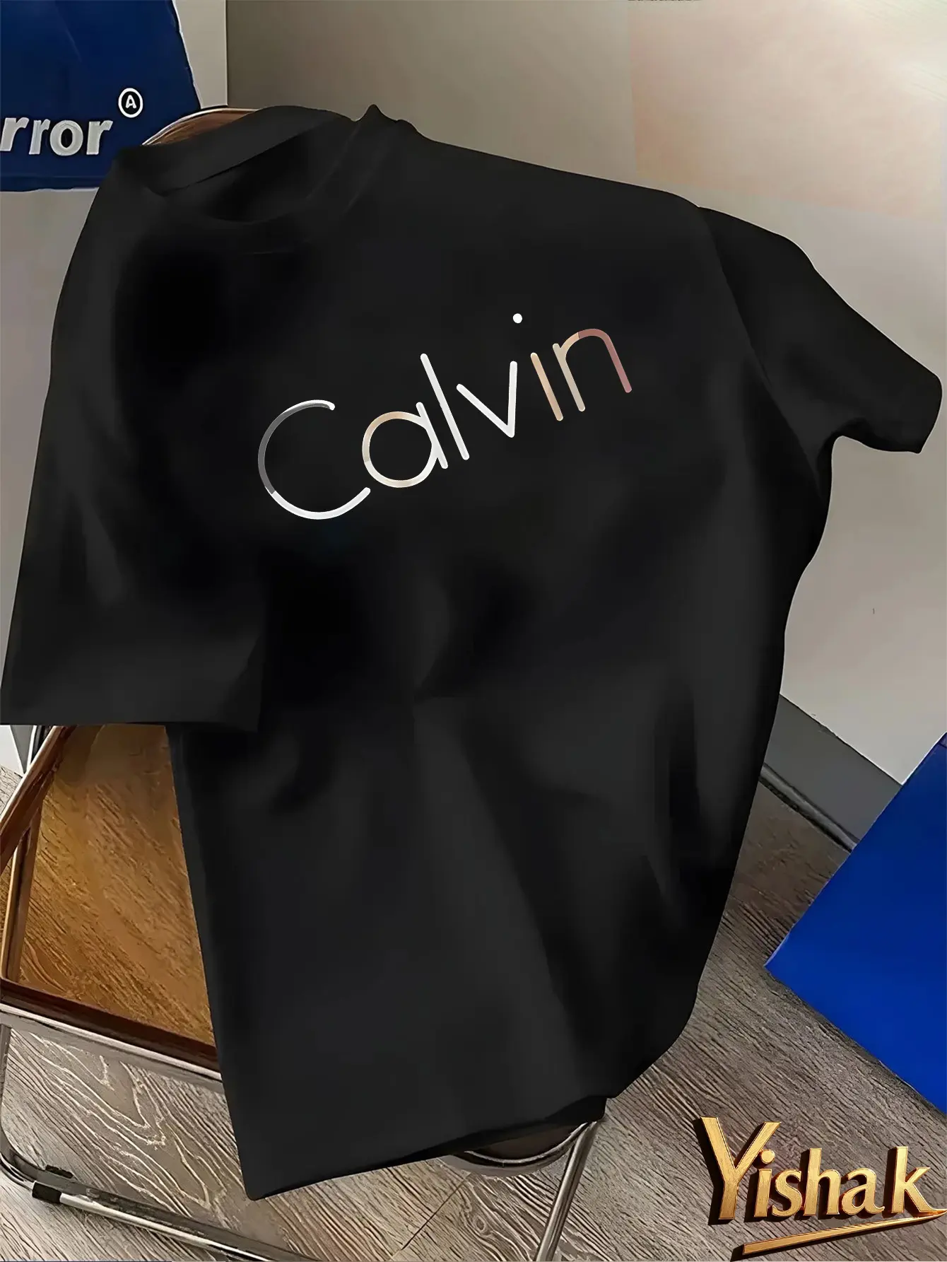 Men's summer 100% pure cotton fashionable casual sports loose Calvin letter pattern printed round neck short sleeved T-shirt top