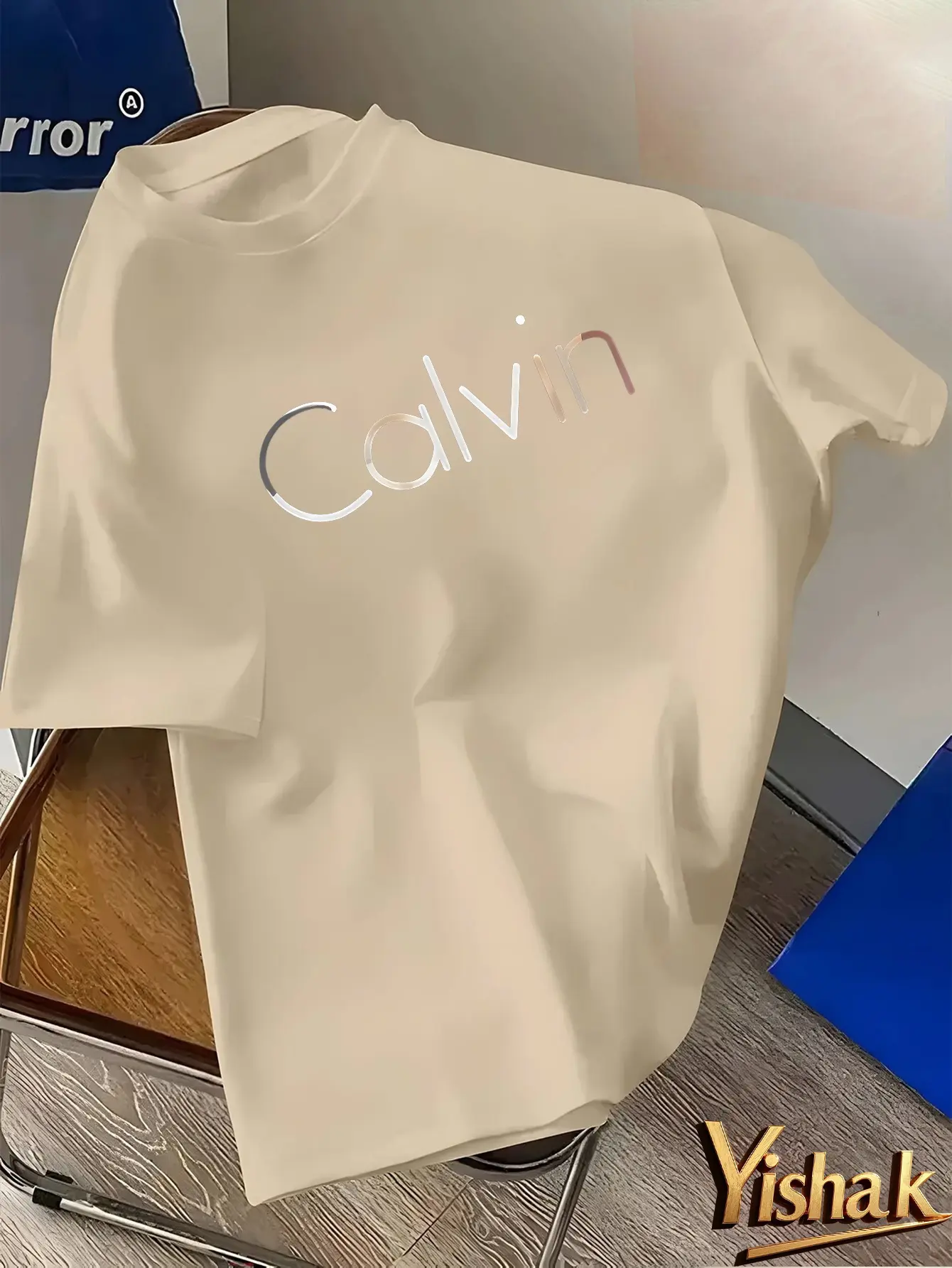 Men's summer 100% pure cotton fashionable casual sports loose Calvin letter pattern printed round neck short sleeved T-shirt top