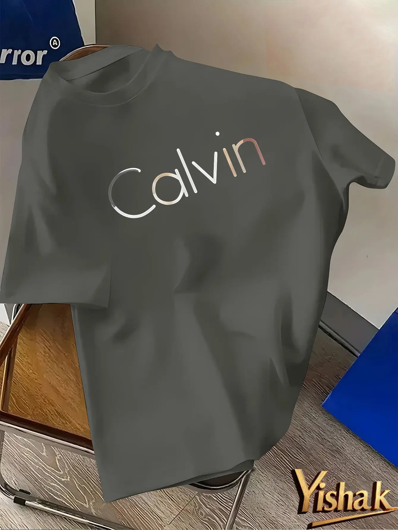 Men's summer 100% pure cotton fashionable casual sports loose Calvin letter pattern printed round neck short sleeved T-shirt top