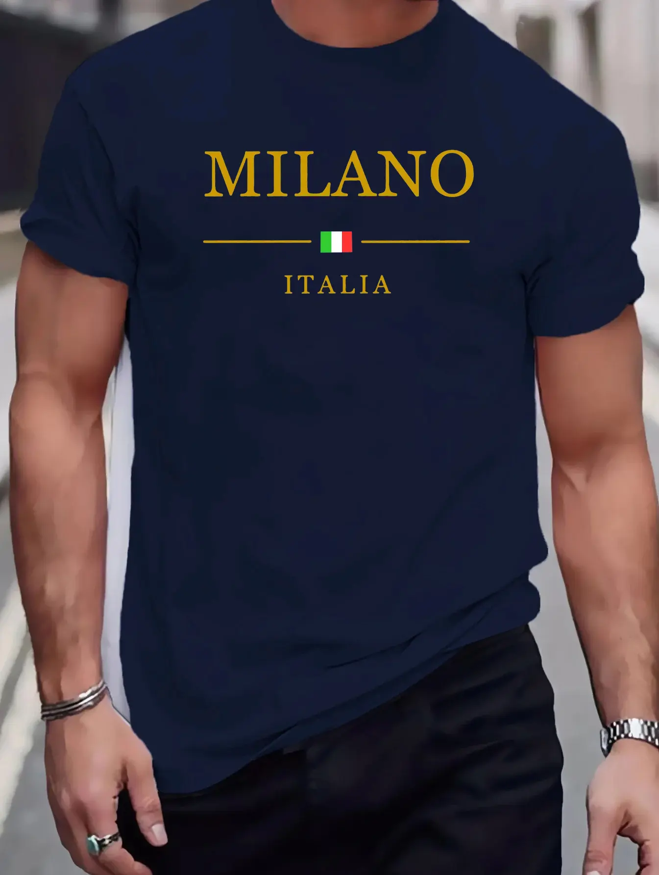 Men's summer 100 cotton fashionable casual loose plus size MILANO ITALIA letter printed sports round neck short sleeved T-shirt