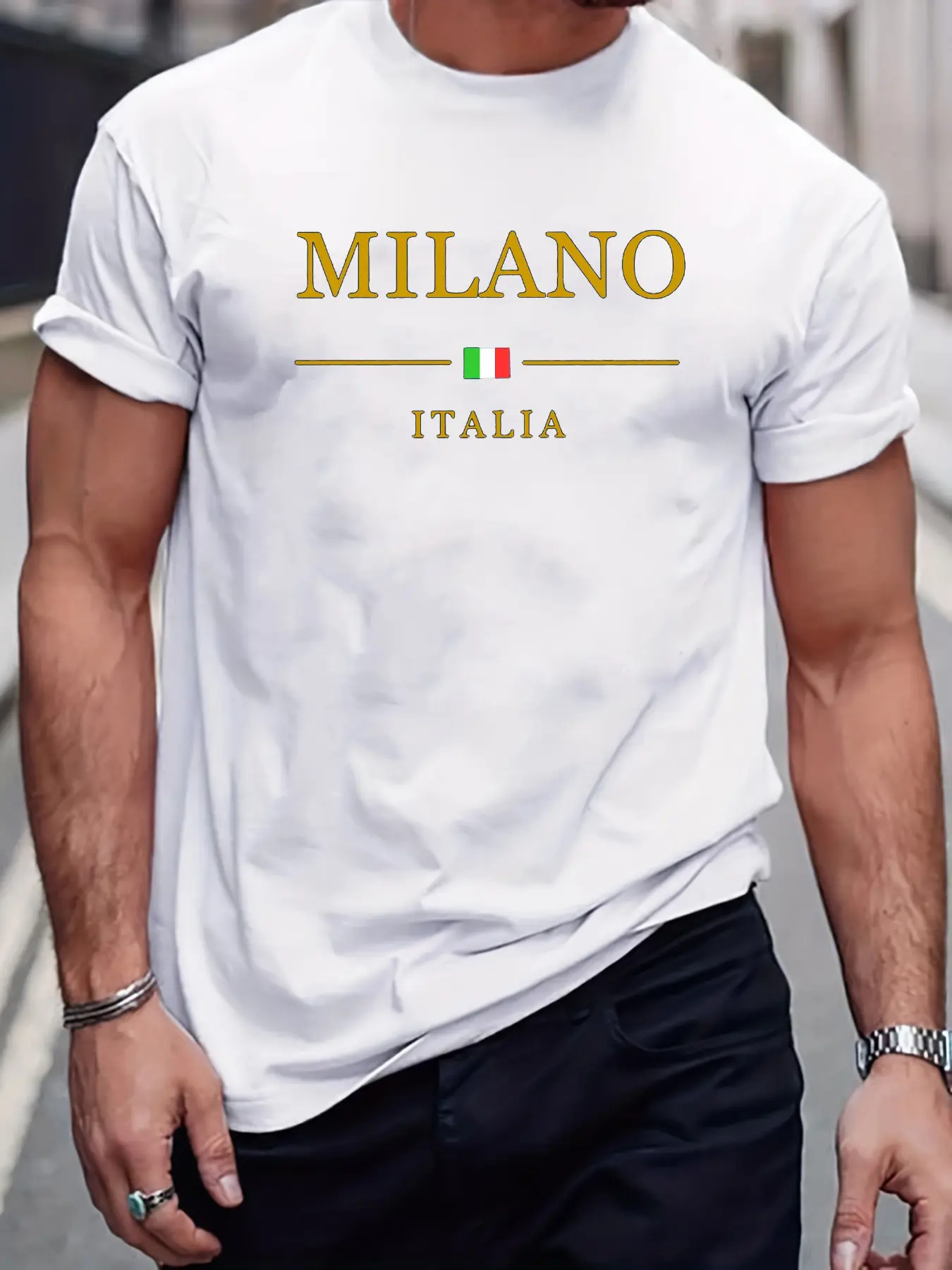 Men's summer 100 cotton fashionable casual loose plus size MILANO ITALIA letter printed sports round neck short sleeved T-shirt