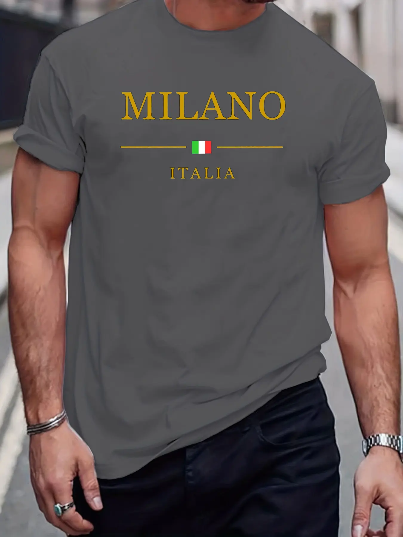 Men's summer 100 cotton fashionable casual loose plus size MILANO ITALIA letter printed sports round neck short sleeved T-shirt