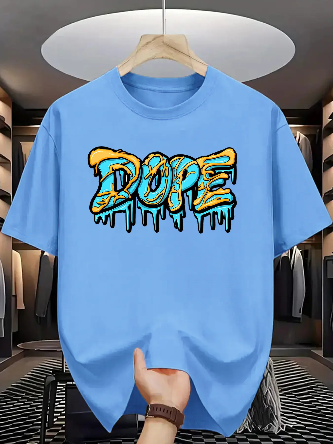 Summer men's 100% pure cotton casual loose oversized fashionable creative DOPE letter printed round neck short sleeved T-shirt
