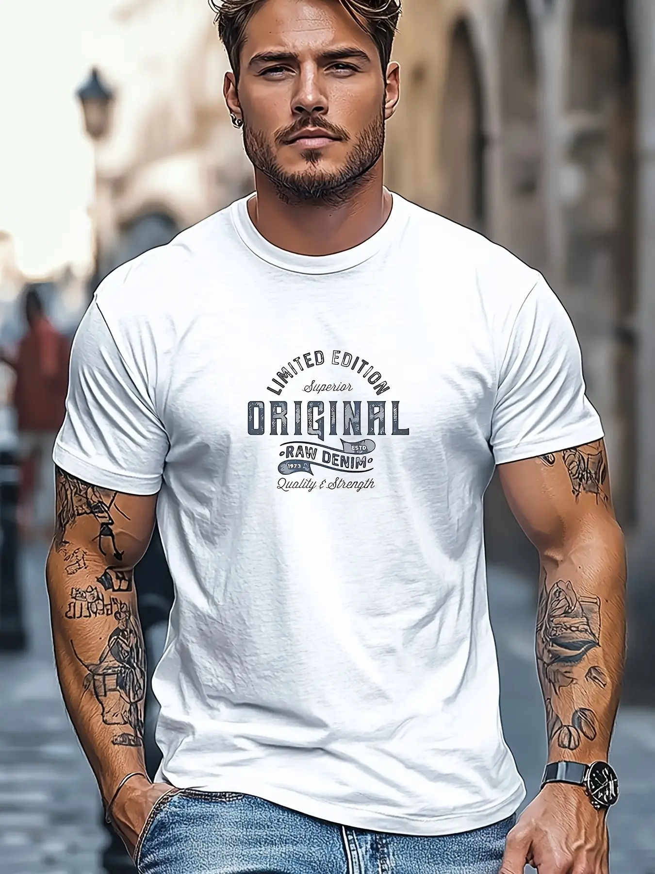 Men's summer 100% pure cotton fashionable casual loose pattern printed round neck short sleeved T-shirt top