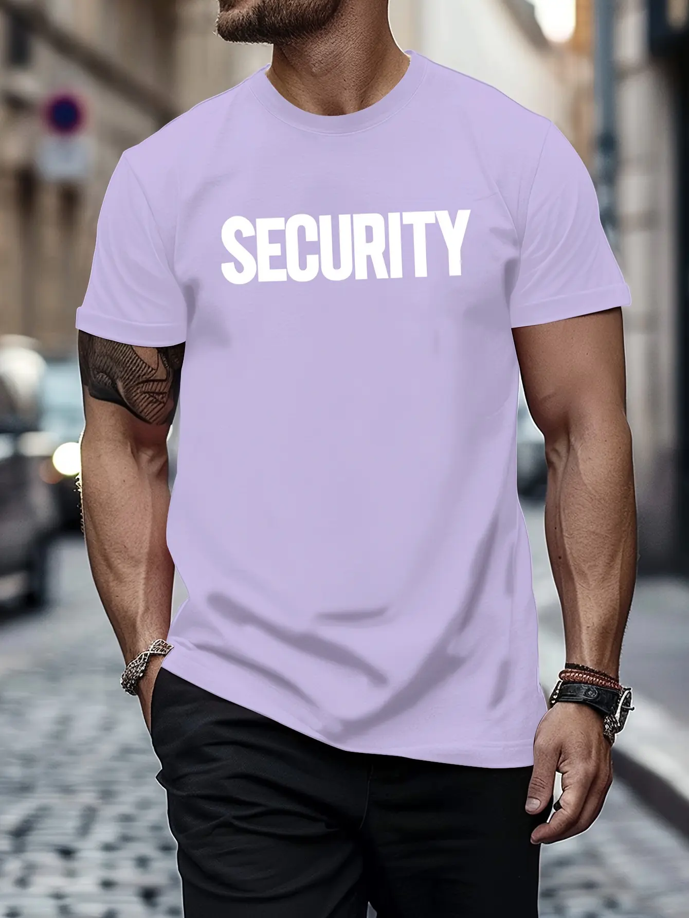 Men's summer 100% pure cotton fashionable casual sports loose Security letter print round neck short sleeved T-shirt top