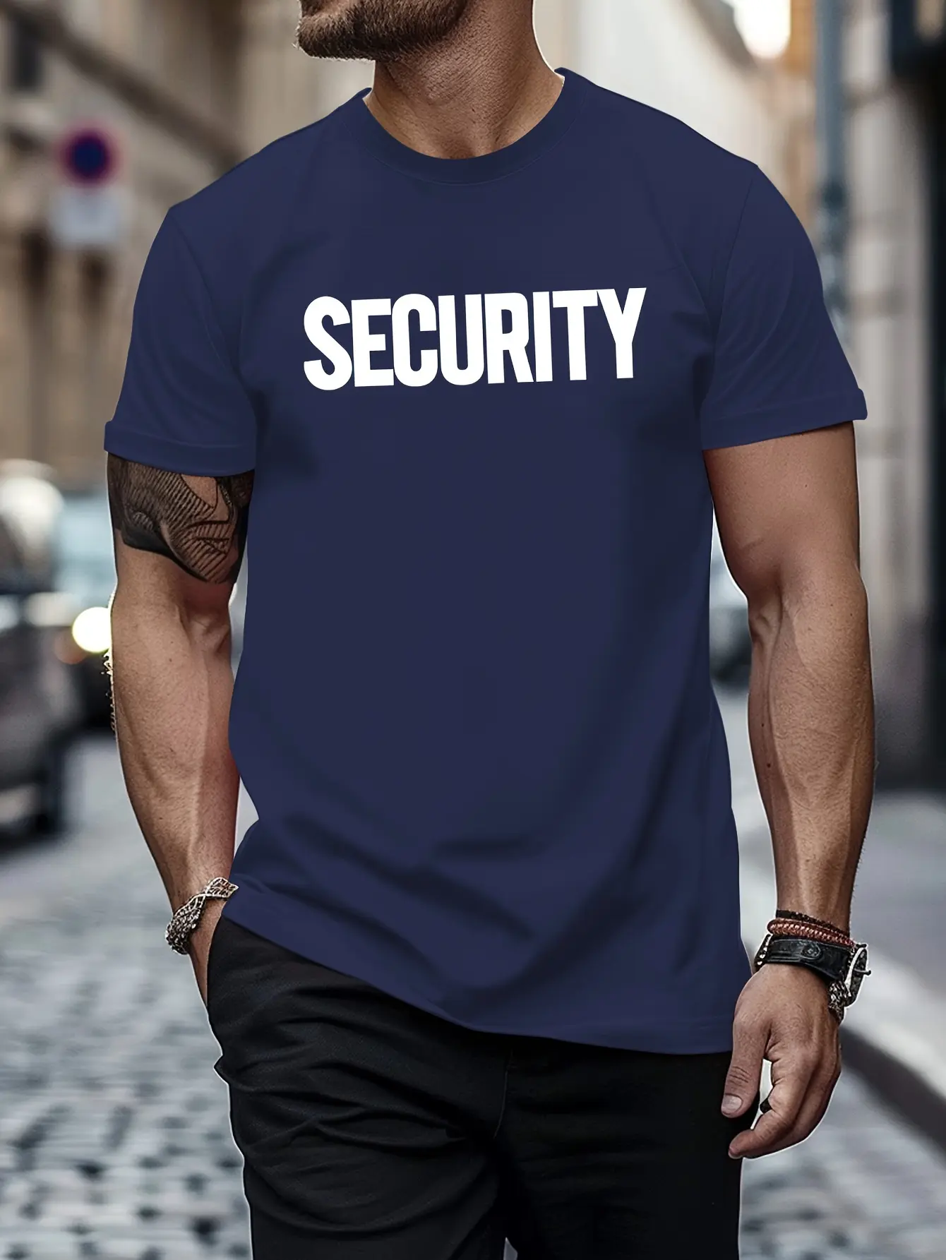 Men's summer 100% pure cotton fashionable casual sports loose Security letter print round neck short sleeved T-shirt top