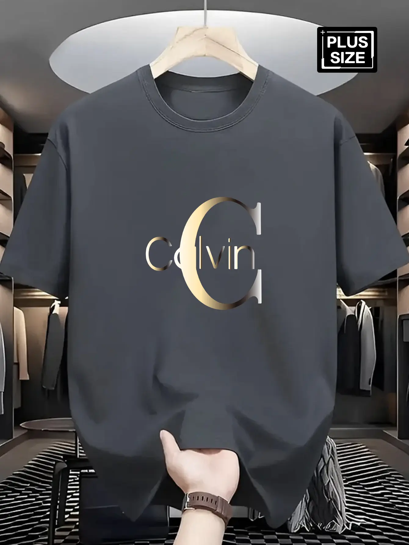 Men's summer 100% pure cotton fashionable casual sports loose Calvin letter pattern print round neck short sleeved T-shirt top