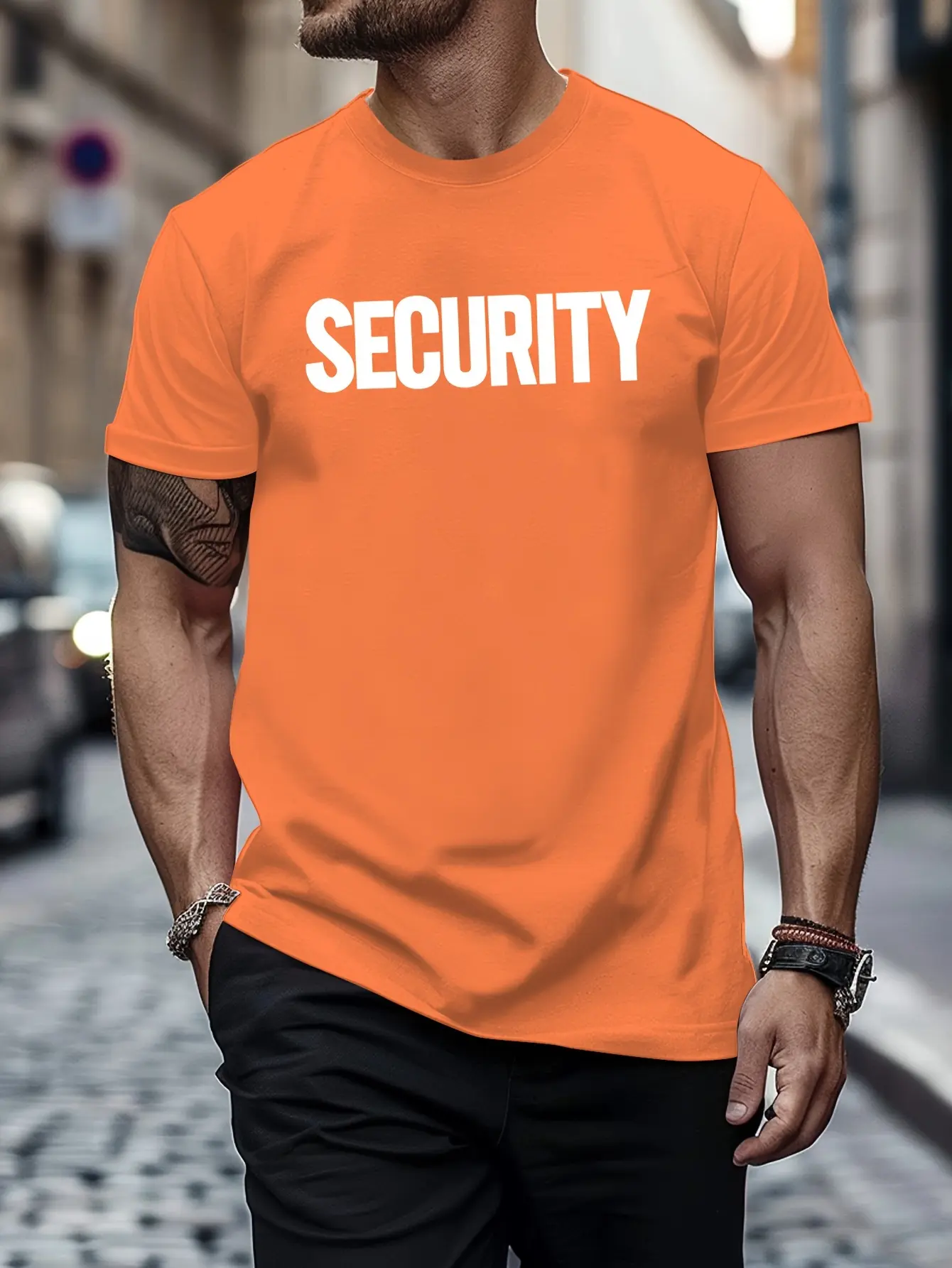 Men's summer 100% pure cotton fashionable casual sports loose Security letter print round neck short sleeved T-shirt top