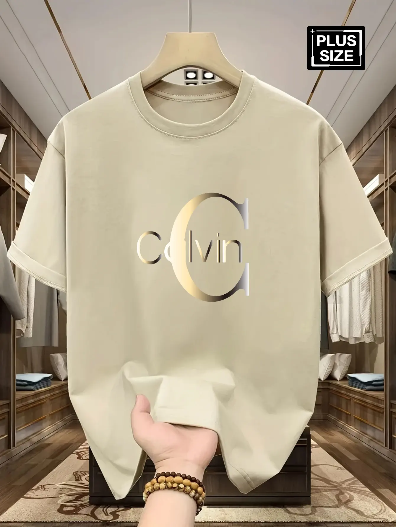 Men's summer 100% pure cotton fashionable casual sports loose Calvin letter pattern print round neck short sleeved T-shirt top
