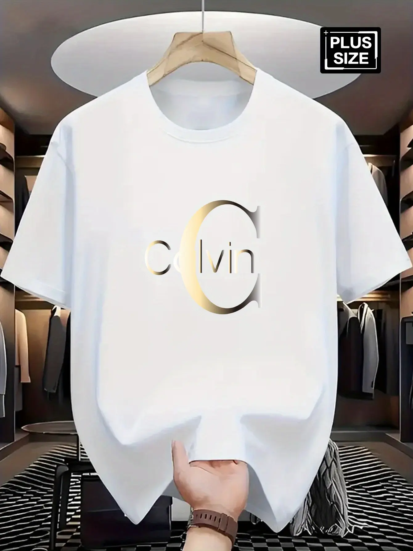 Men's summer 100% pure cotton fashionable casual sports loose Calvin letter pattern print round neck short sleeved T-shirt top
