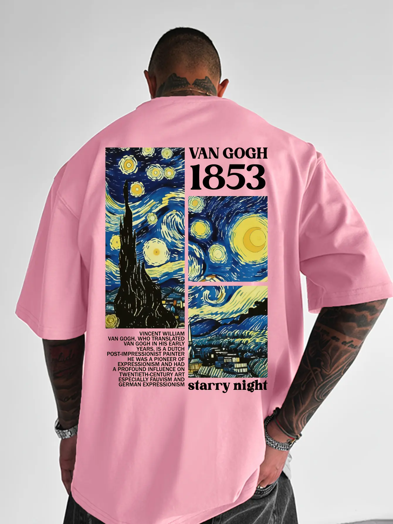 Men's summer 100% pure cotton fashionable casual loose tribute Van Gogh famous painting printed round neck short sleeved T-shirt
