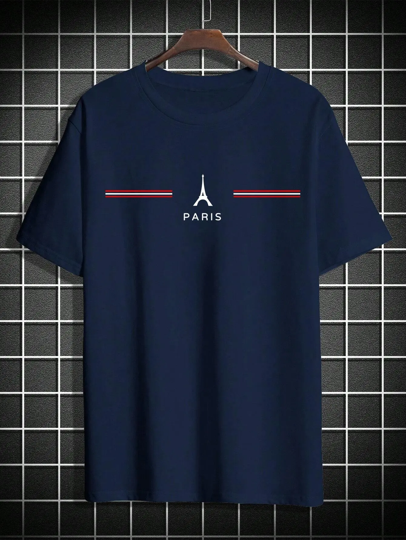 Men's 100% cotton summer loose size comfortable PARIS letter print slim fit casual sports round neck short sleeved T-shirt top