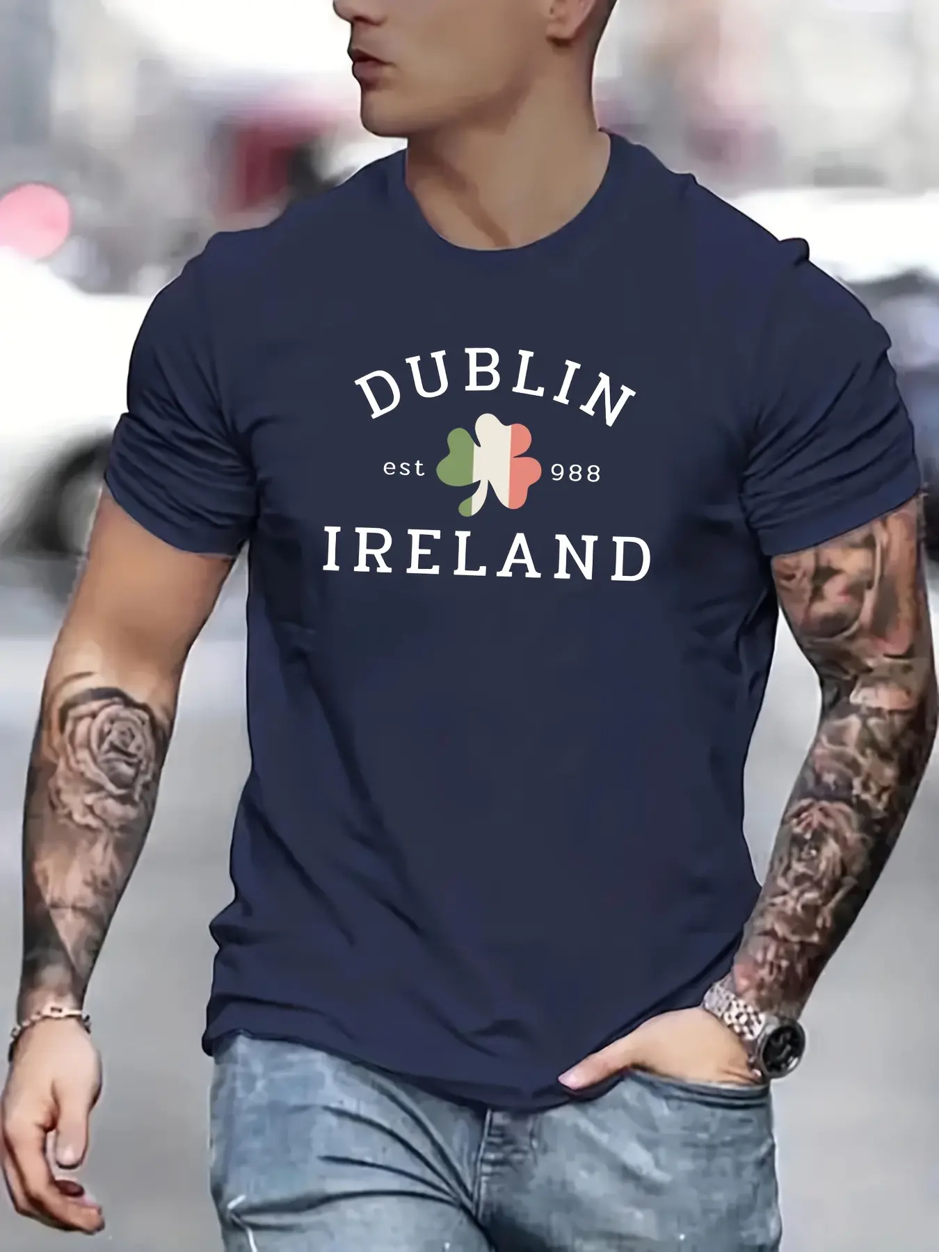 Men's Summer 100% Cotton Fashionable Casual Loose Large Fun English Printed Sports Round Neck Short Sleeve T-shirt Top