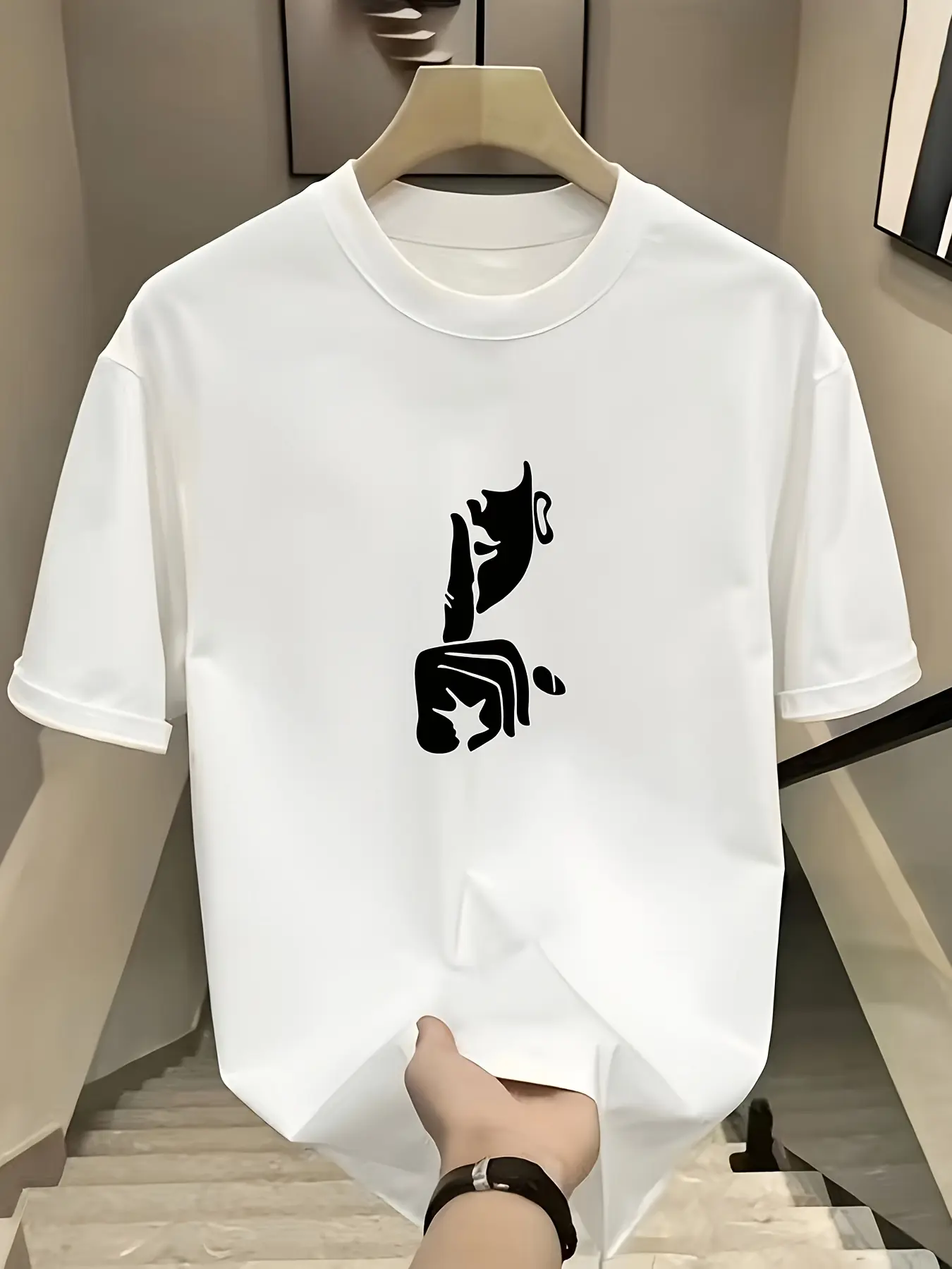 Men's Summer 100 Cotton Fashionable Casual Loose Trendy Brand Pattern Printed Round Neck Short Sleeve T-shirt Top